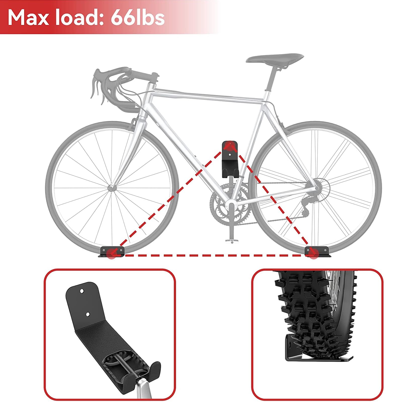 TOPIND Heavy Duty Bike Pedal Wall Mount Hanger - 3 Pack Vertical Bike Storage Hooks with Rubber Pads for Garage, Home & Outdoor Use | Secure Bicycle Rack for Wall Mounting & Space Saving Organization