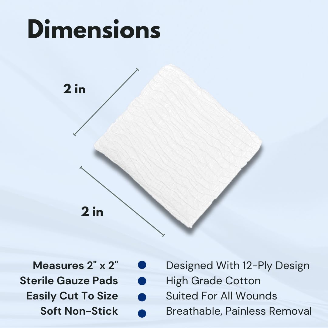 Dealmed Sterile Gauze Pads 2x2 Inches (100 Count) - Individually Wrapped Disposable Medical Wound Dressing for First Aid, Burns, Cuts & Surgical Care - Perfect for Home Kits, Hospitals & Emergency Preparedness (24-Pack Case)