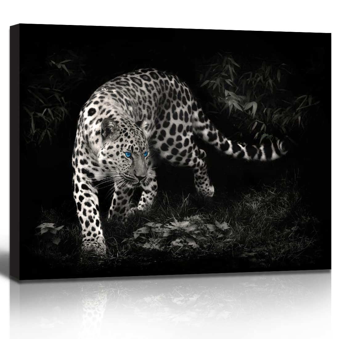 Leopard Wall Art Canvas Print - Black & White Cheetah Decor with Blue Eyes, 12x16 Inch Wildlife Animal Poster for Living Room, Bedroom, Home & Office - Perfect for Jungle Theme, Safari Nursery, or Modern Interior Design
