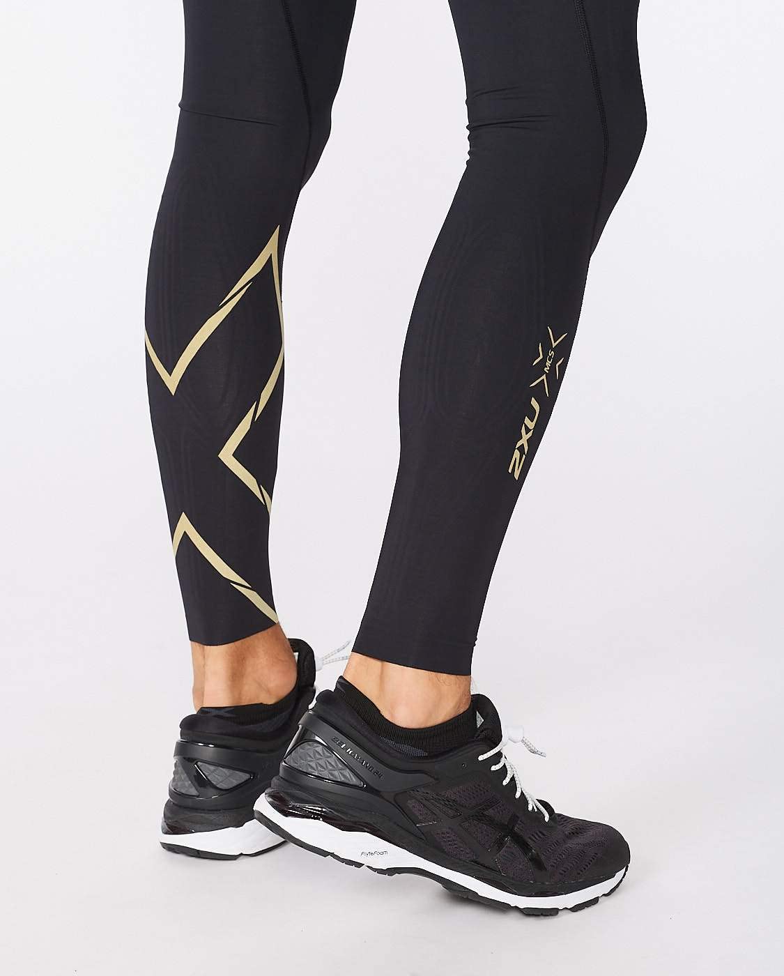 2XU Men’s Compression Tights for Running & Fitness - Black/Gold Reflective - Ideal for Sports & Training