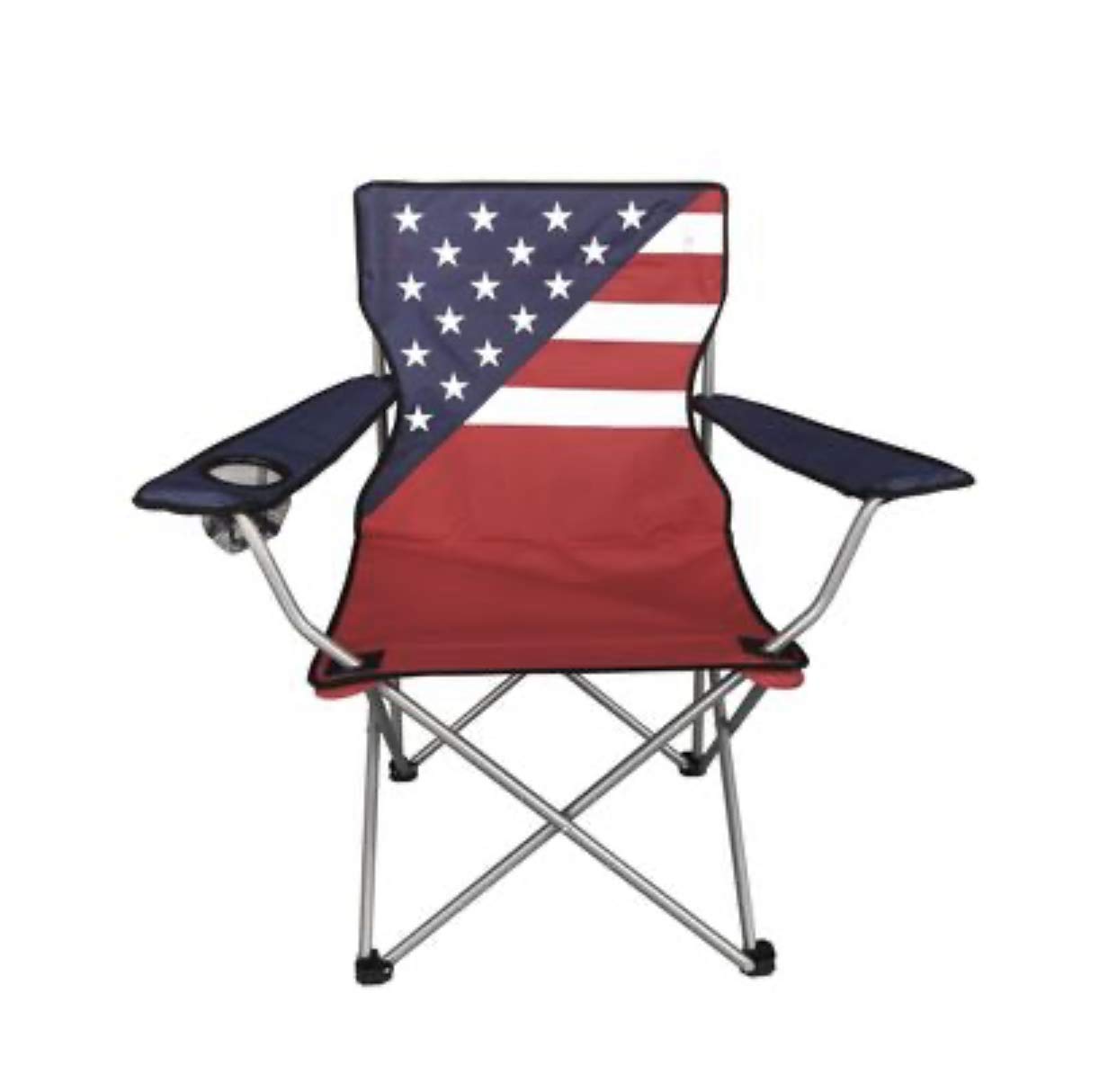 Patriotic Folding Quad Patio Chair - Heavy Duty Outdoor Camping Chairs with Cup Holder - Perfect for Backyard, Beach, Picnics & Tailgating