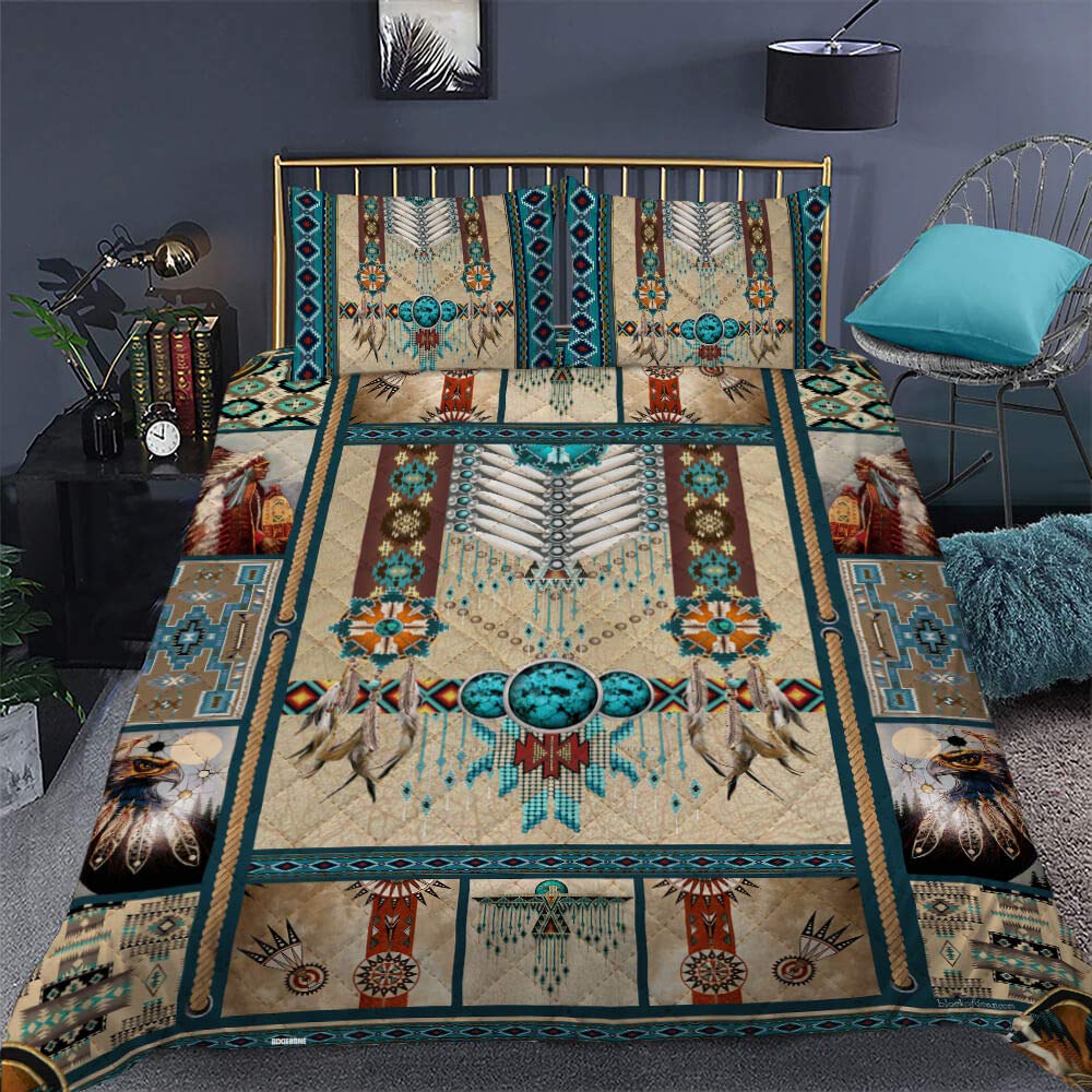 GEEMBI Native American Quilt Set - Twin Size All-Season Cotton Bedspread with 2 Pillowcases | Soft Lightweight Coverlet for Bedroom Decor (PN1107QS) - Perfect for Guest Rooms, Dormitories & Cozy Home Styling