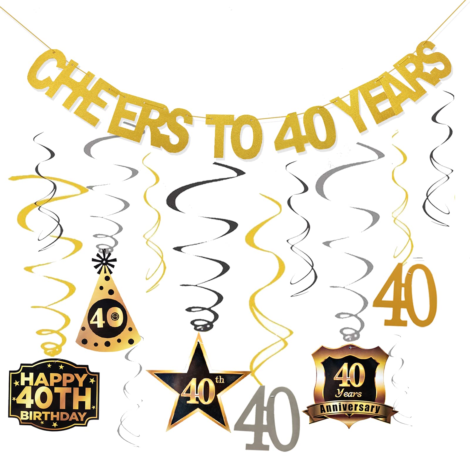 40th Birthday Party Decorations Set - Cheers to 40 Years Banner & Hanging Swirls for Men & Women | Perfect for Milestone Celebrations, Home Decor, and Surprise Parties