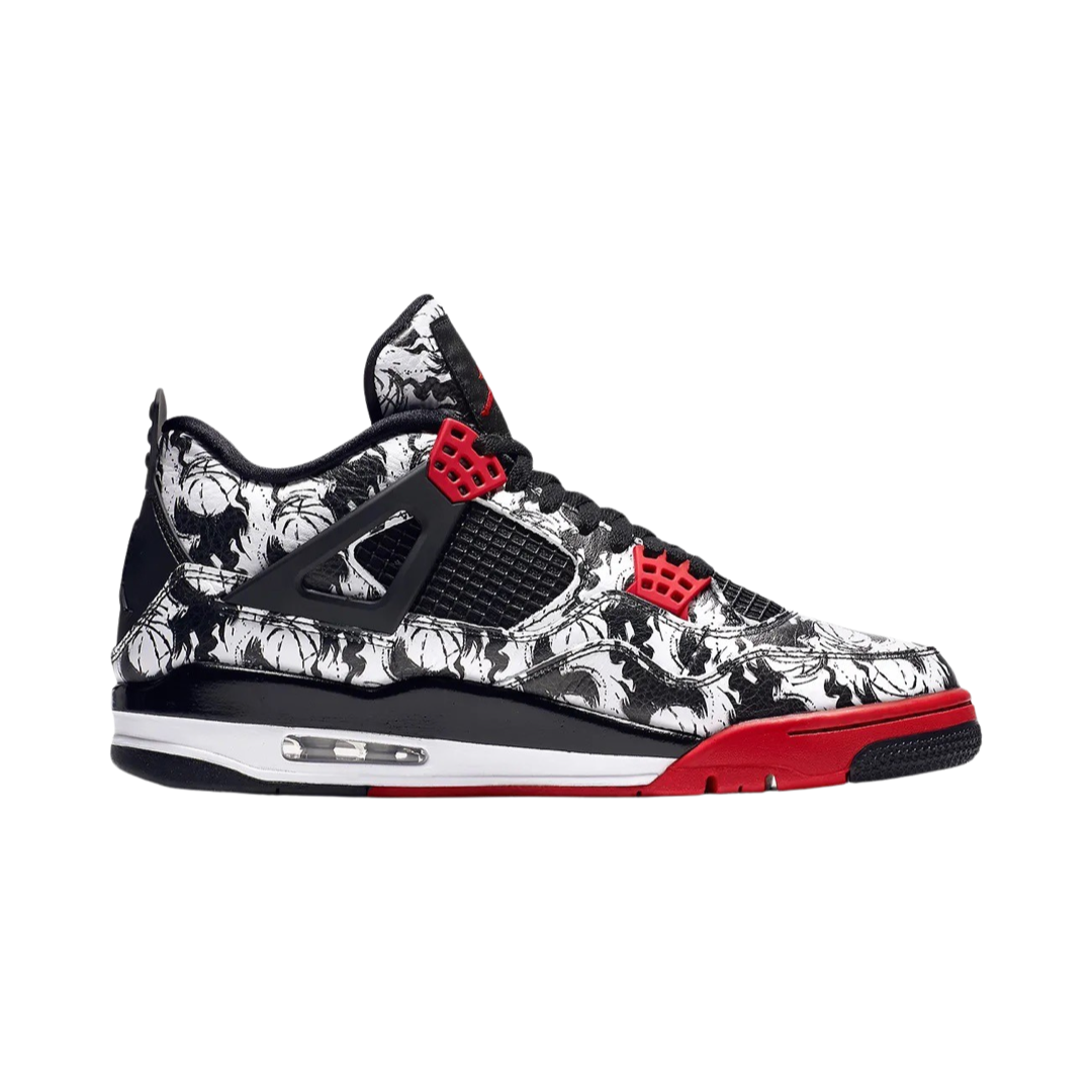 Air Jordan 4 Retro Tattoo 2018 White Fire Red Black Basketball Shoes - Men's High-Top Sneakers for Streetwear & Casual Fashion