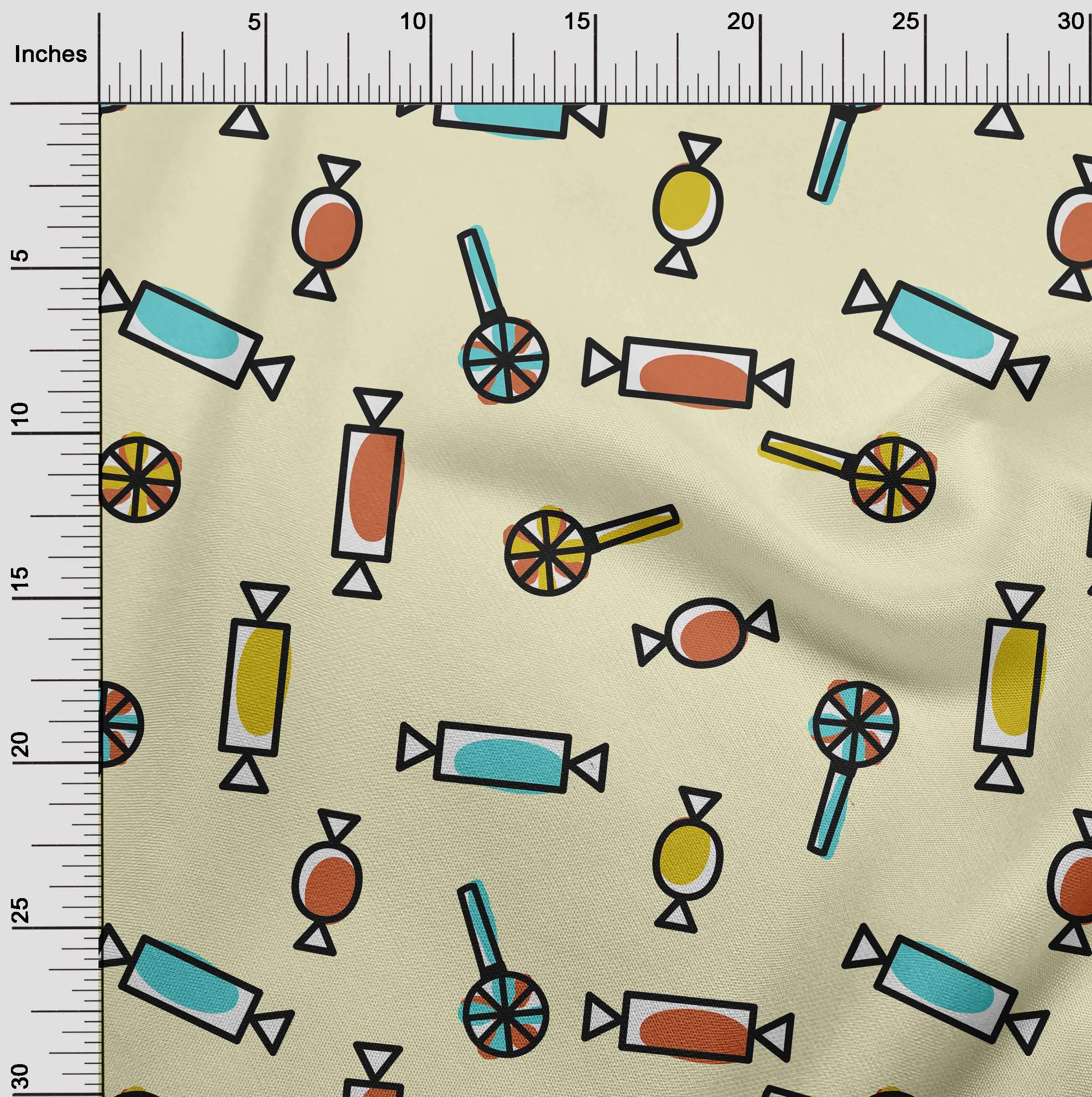oneOone Georgette Viscose Fabric - Pale Yellow Candy Stick Print - 42 Inch Wide Quilting & Sewing Material by The Yard - Perfect for Kids Clothing, DIY Crafts & Home Decor Projects
