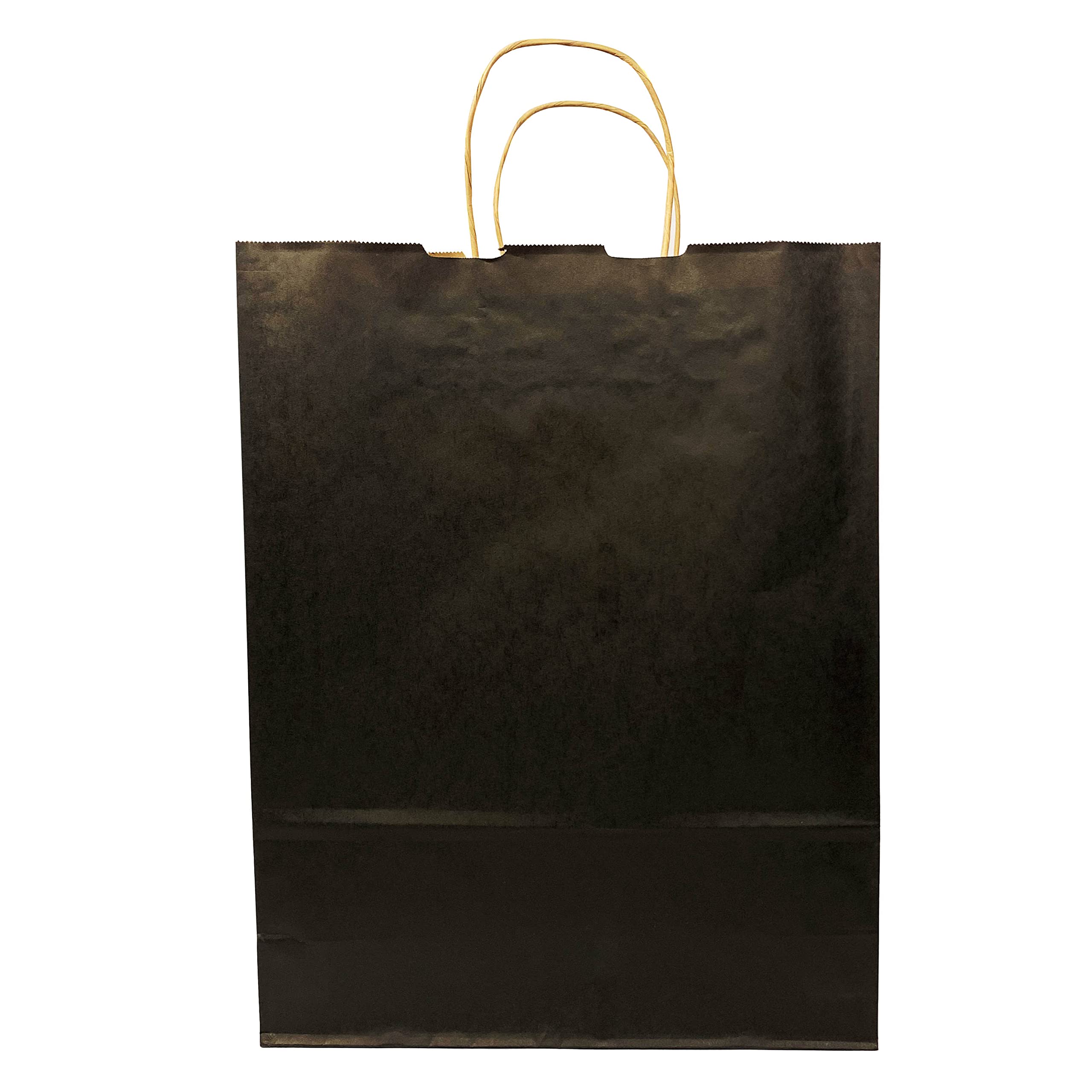 JET PAPER BAGS 12.25x5x16 Inch Virgin Kraft Paper Gift Bags with Twisted Handles - 100pcs Bulk Black Recyclable Shopping Bags for DIY, Retail, Party, Wedding Gifts & Eco-Friendly Packaging | Perfect for Business, Takeout, Grocery & Merchandise Displays