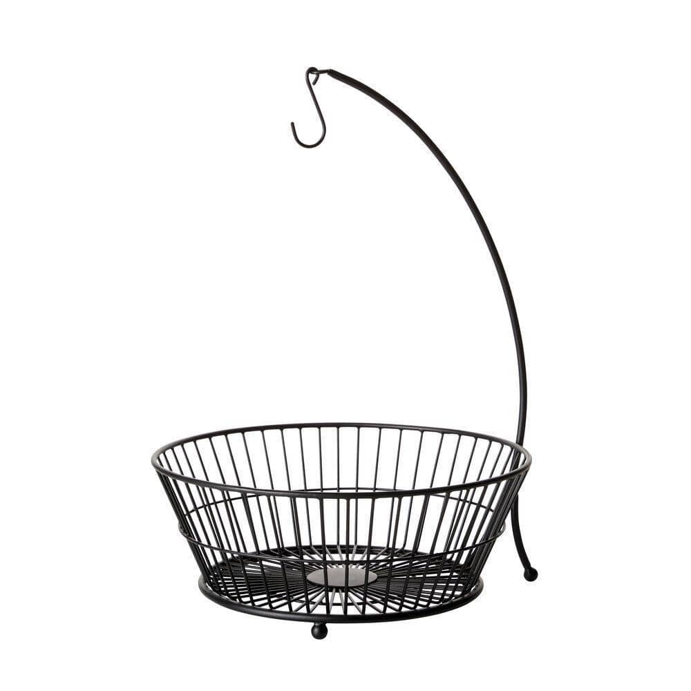 Tully 2-Tier Fruit Storage Basket with Banana Hook - Space Saving Kitchen Organizer for Countertop, Pantry & Dining Table Display