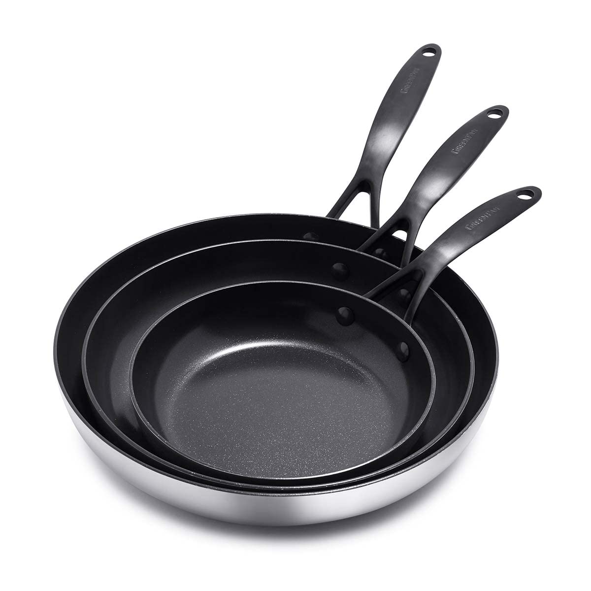 GreenPan Venice Pro Noir Tri-Ply Stainless Steel Healthy Ceramic Nonstick Frying Pan Set (8
