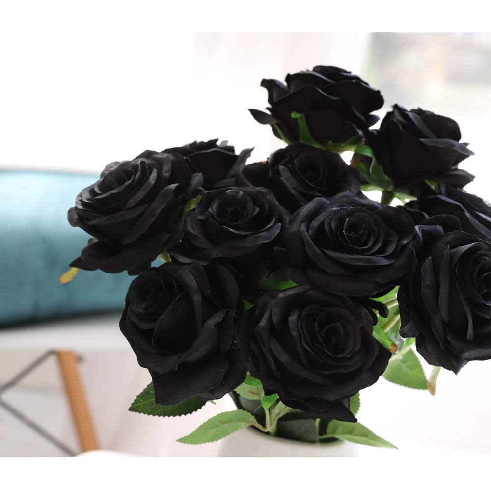 Lifelike Artificial Silk Rose Bouquet - 10pcs Black Fake Roses for Wedding, Home, Party, Event Decoration & Gift - Perfect for Centerpieces, Table Settings, Bridal Showers, and Romantic Home Décor