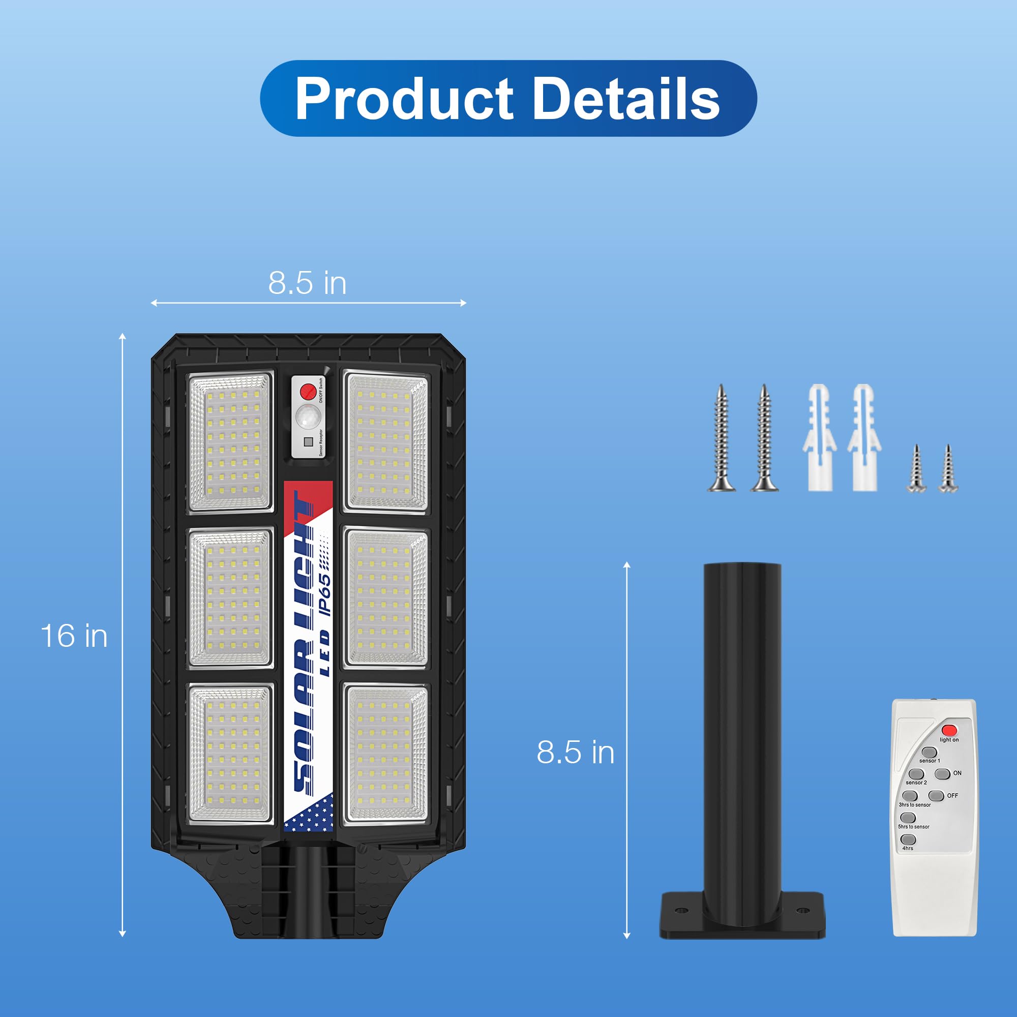 3000W Solar Street Lights Outdoor - Super Bright LED Solar Parking Lot Lights with Motion Sensor & Remote Control, 6500K Daylight, Waterproof, Dusk to Dawn (2 Pack) - Perfect for Yards, Driveways, Pathways, and Commercial Areas