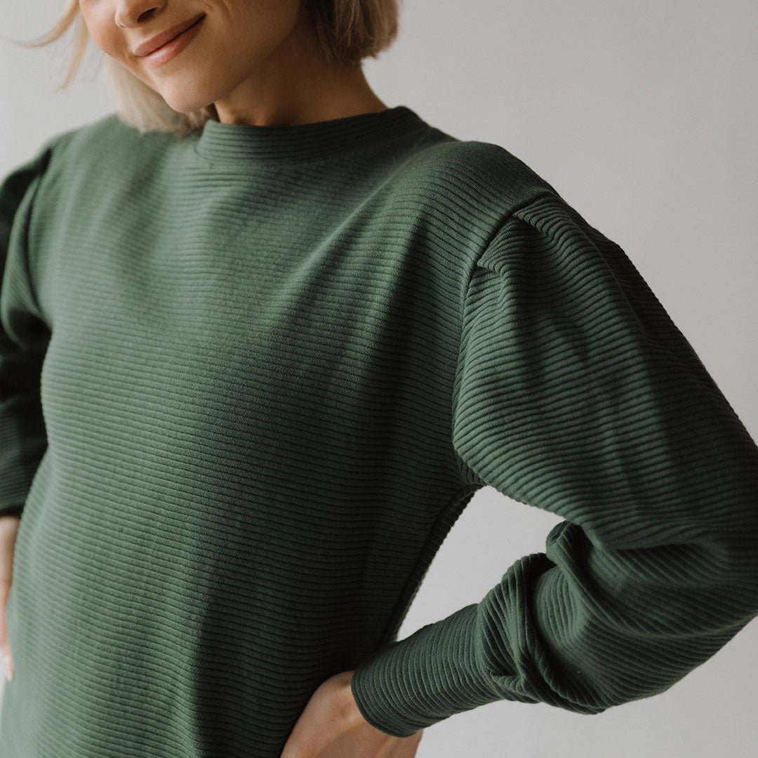 Atlas Ribbed Sweater Dress for Women - Soft Emerald Green Knit Turtleneck Midi Dress - Perfect for Fall Winter, Office Wear & Casual Outings