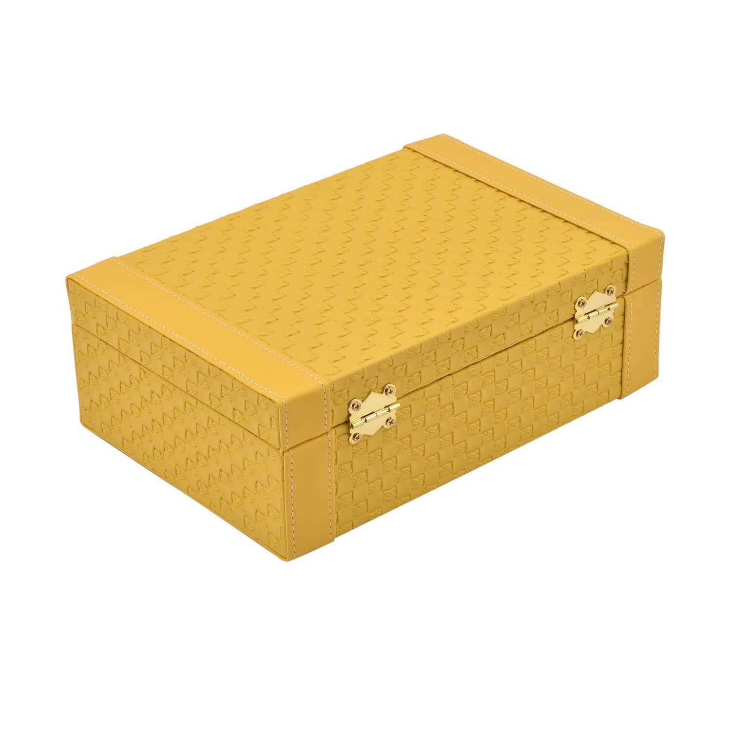 Shop LC Jewelry Organizer - Woven Texture Faux Leather Briefcase Style Box with Handle & Lock - Perfect for Birthday Gifts, Travel & Jewelry Storage (Yellow)
