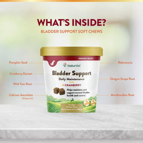 NaturVet Bladder Support Plus Cranberry Soft Chews for Dogs - Urinary Tract Health Supplement for Small & Large Breeds - Supports Healthy Bladder Function at Home or Travel