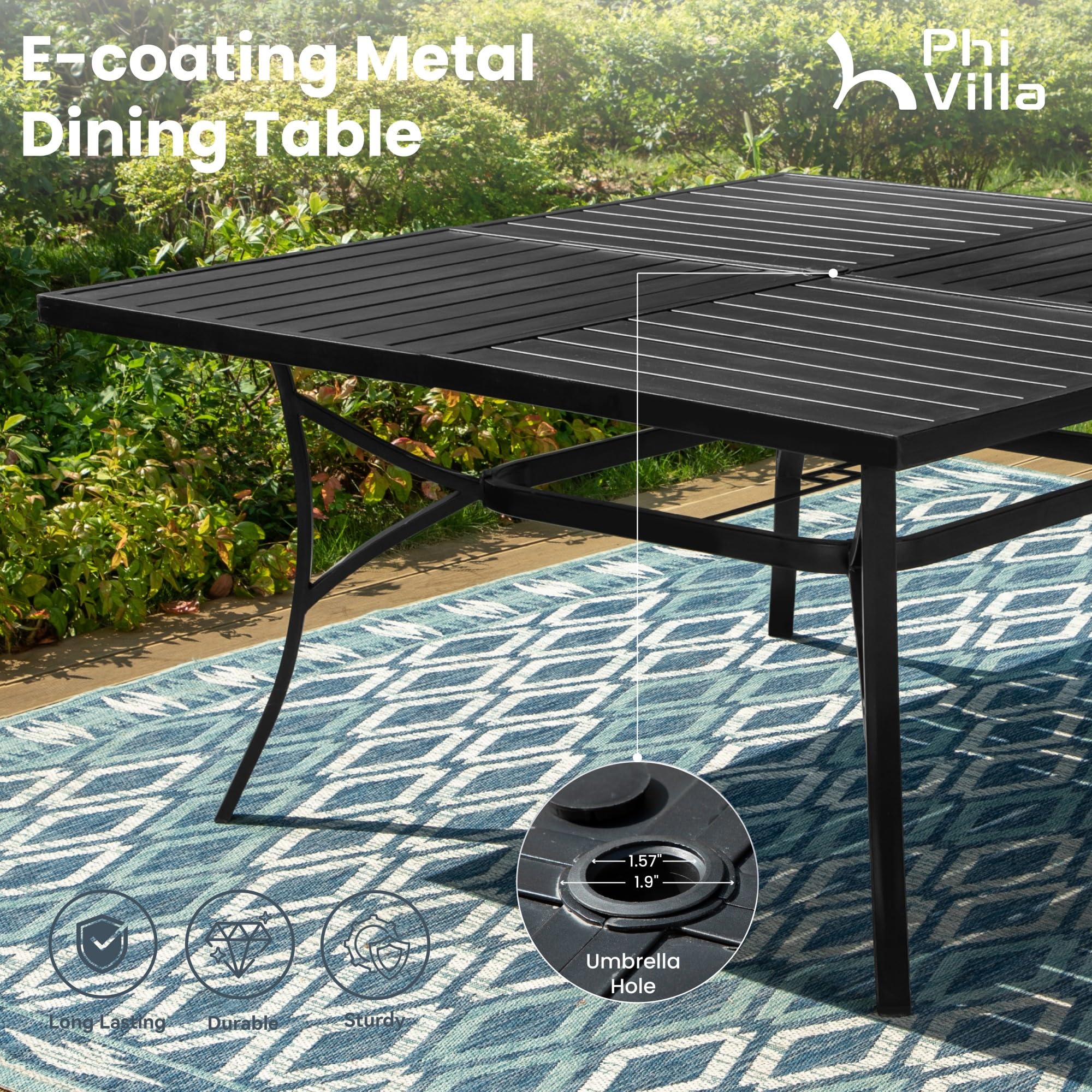 PHI VILLA 9-Piece Outdoor Patio Dining Set with Large Square Metal Table & 8 Swivel Chairs - Blue Patio Furniture for 8-Person Dining | Perfect for Backyard BBQs, Poolside Gatherings & Garden Parties