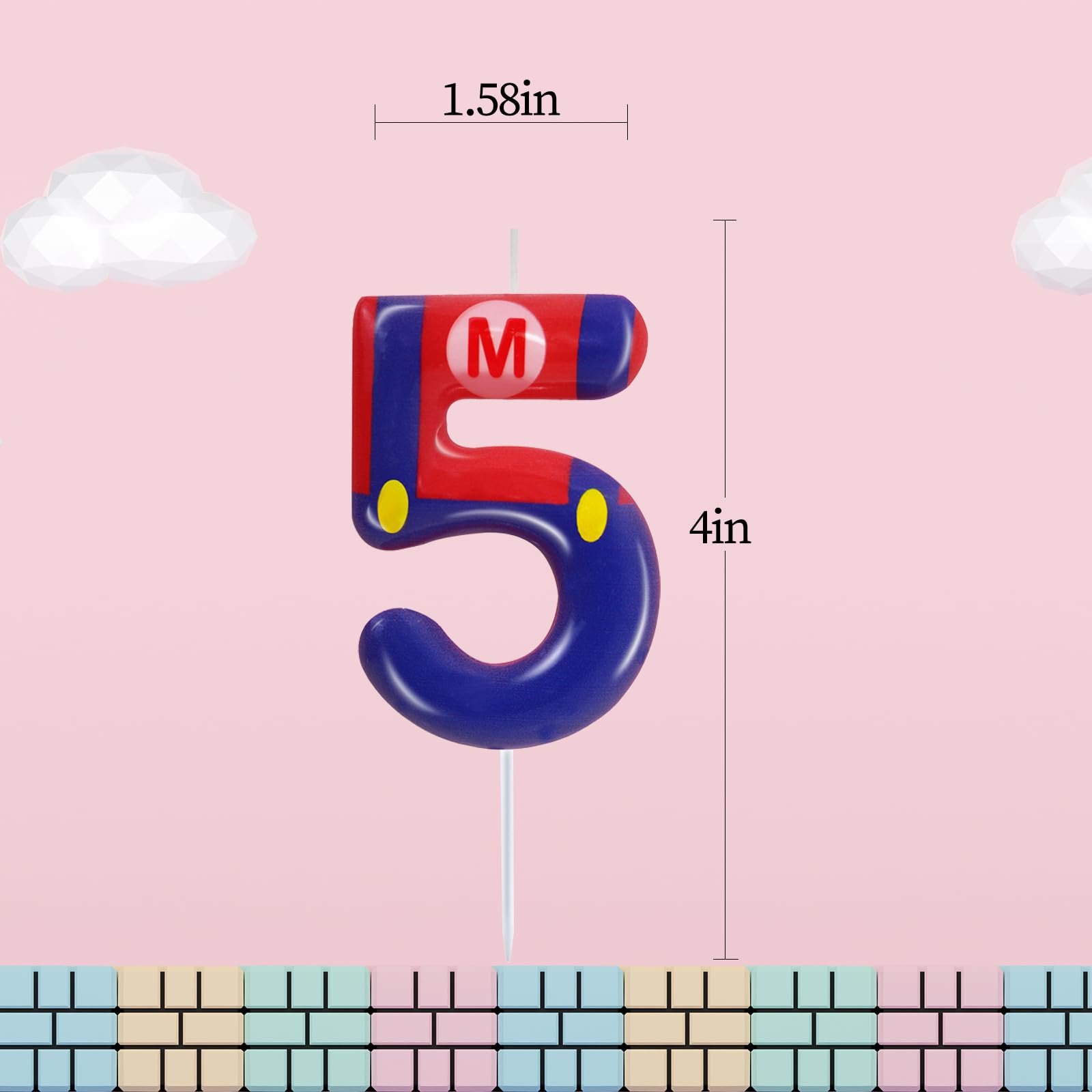 Blue & Red Number 5 Birthday Candle for Boys & Girls - Cartoon Game Themed Cake Topper & Party Decorations | Perfect for 5th Birthday Cakes, Kids Parties & Game-Themed Celebrations