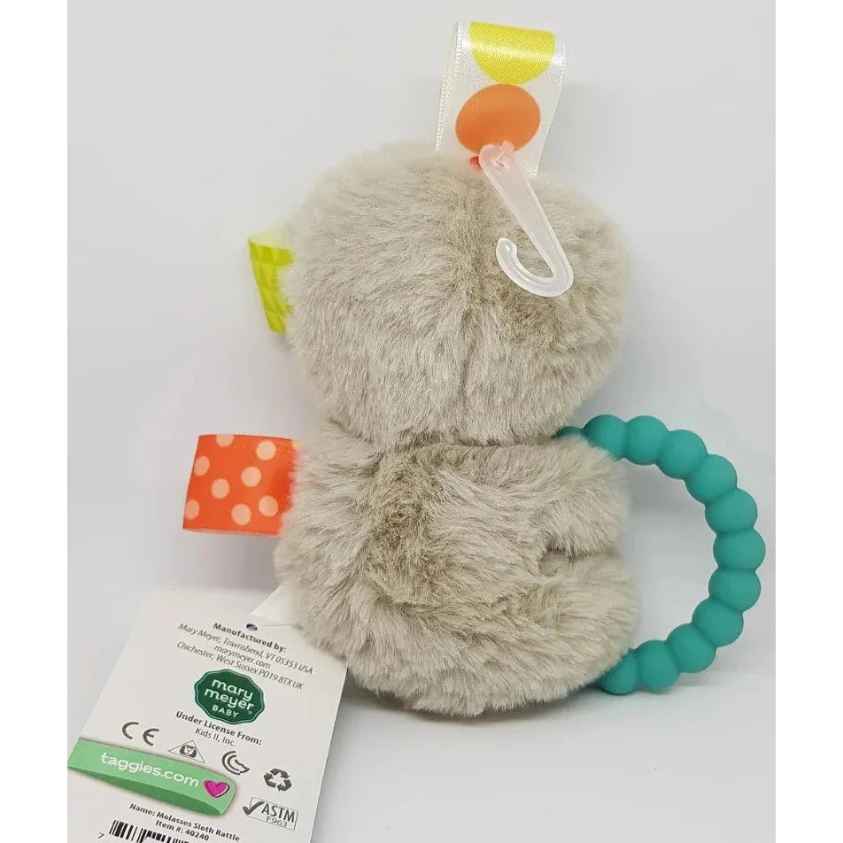 Taggies Molasses Sloth Teether Rattle - Soft Baby Teething Toy with Textured Tags for Sensory Development | Perfect for Newborns & Infants | Home, Travel & Daycare Use