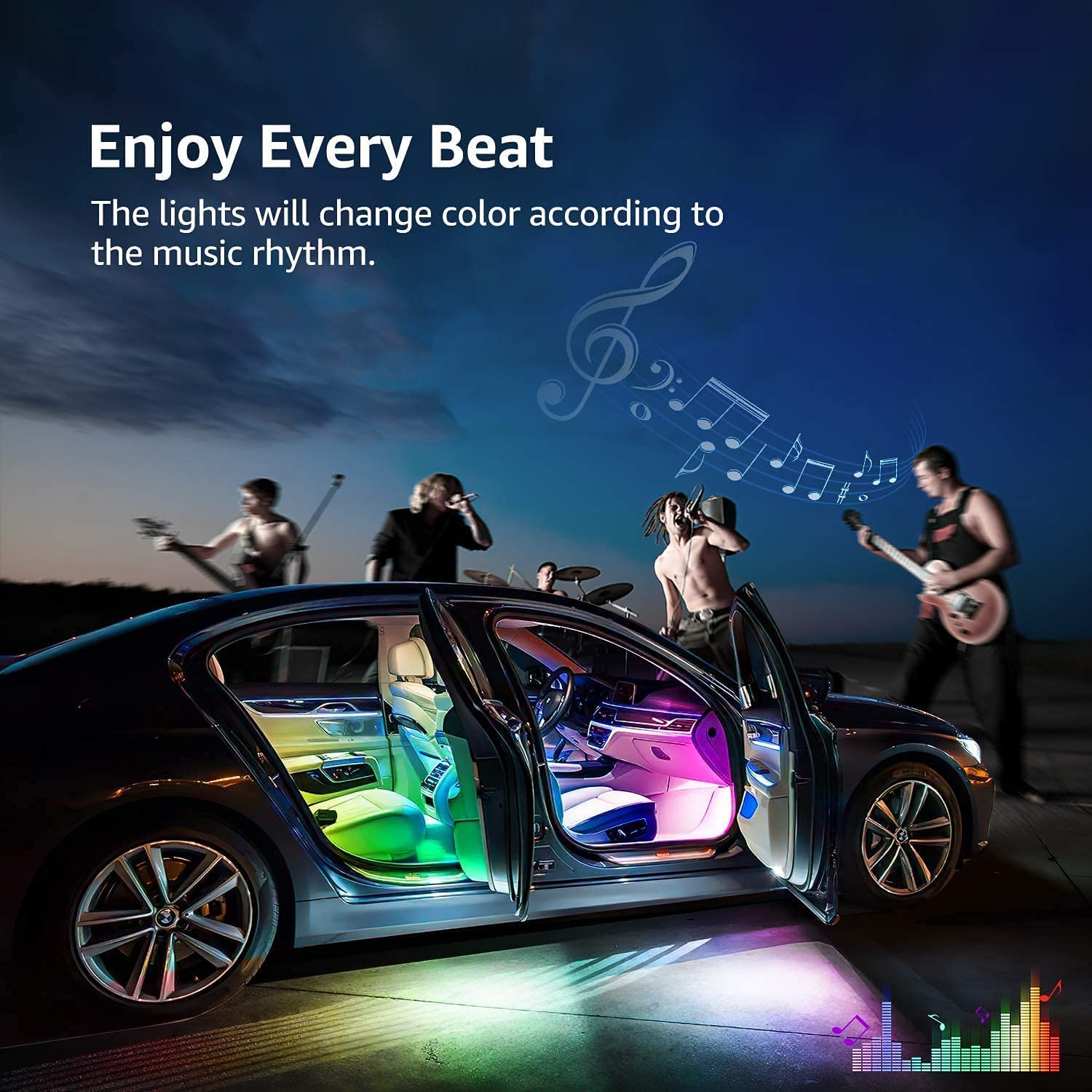 48 LED RGB Interior Car Lights with Remote & Music Sync - 4-Piece Under Dash Lighting Kit with 12V 2A Car Charger | Perfect for Car Customization, Night Driving & Party Atmosphere