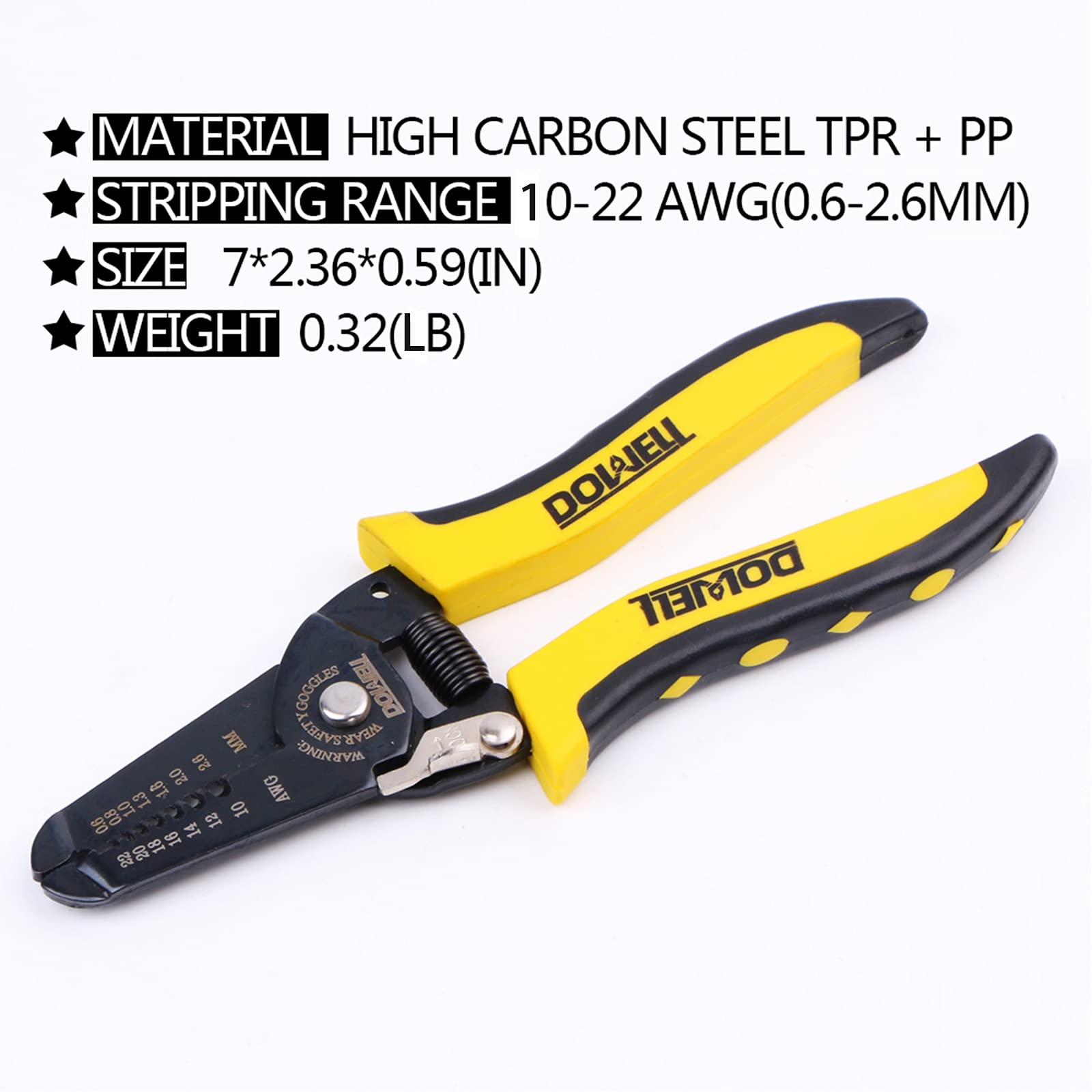 Professional DOWELL 10-22 AWG Wire Stripper Tool - Multi-Function Electrician Pliers with Cutter for Electrical Wiring | Perfect for DIY Projects, Home Repairs & Professional Electrical Work
