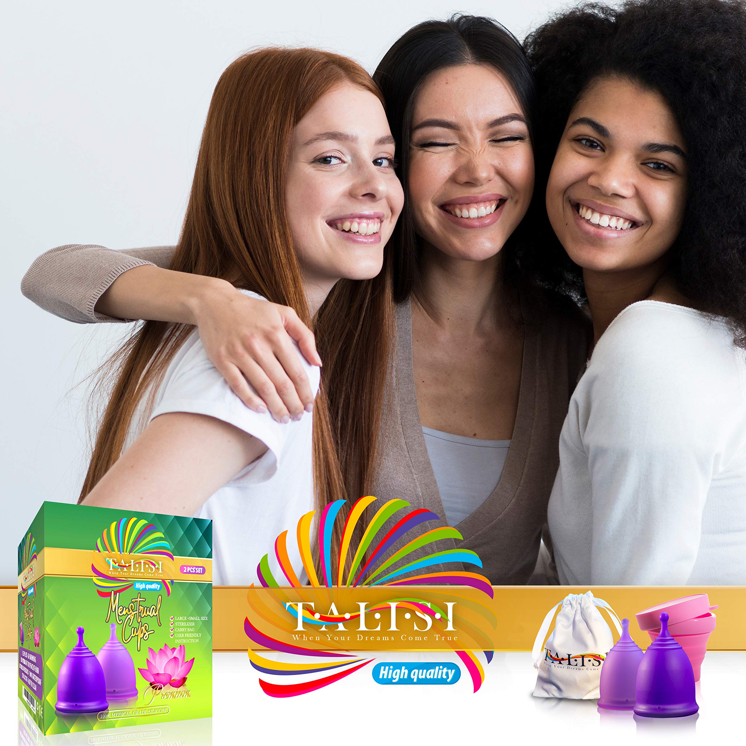 **Talisi Reusable Menstrual Cup Set (Small & Large) – 2 Pack with Foldable Silicone Sterilizer | Soft, Leak-Proof Period Cup for Heavy & Light Flow | Eco-Friendly Alternative to Tampons & Pads | Ideal for Travel, Gym & Active Lifestyles**