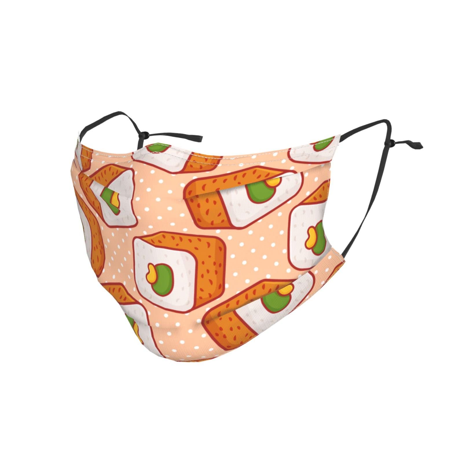 Reusable Adjustable Face Mask with Filter - Crispy Seamless Pattern Sushi Roll Design for Men, Women & Kids - Perfect for Daily Wear, Travel, and Outdoor Activities