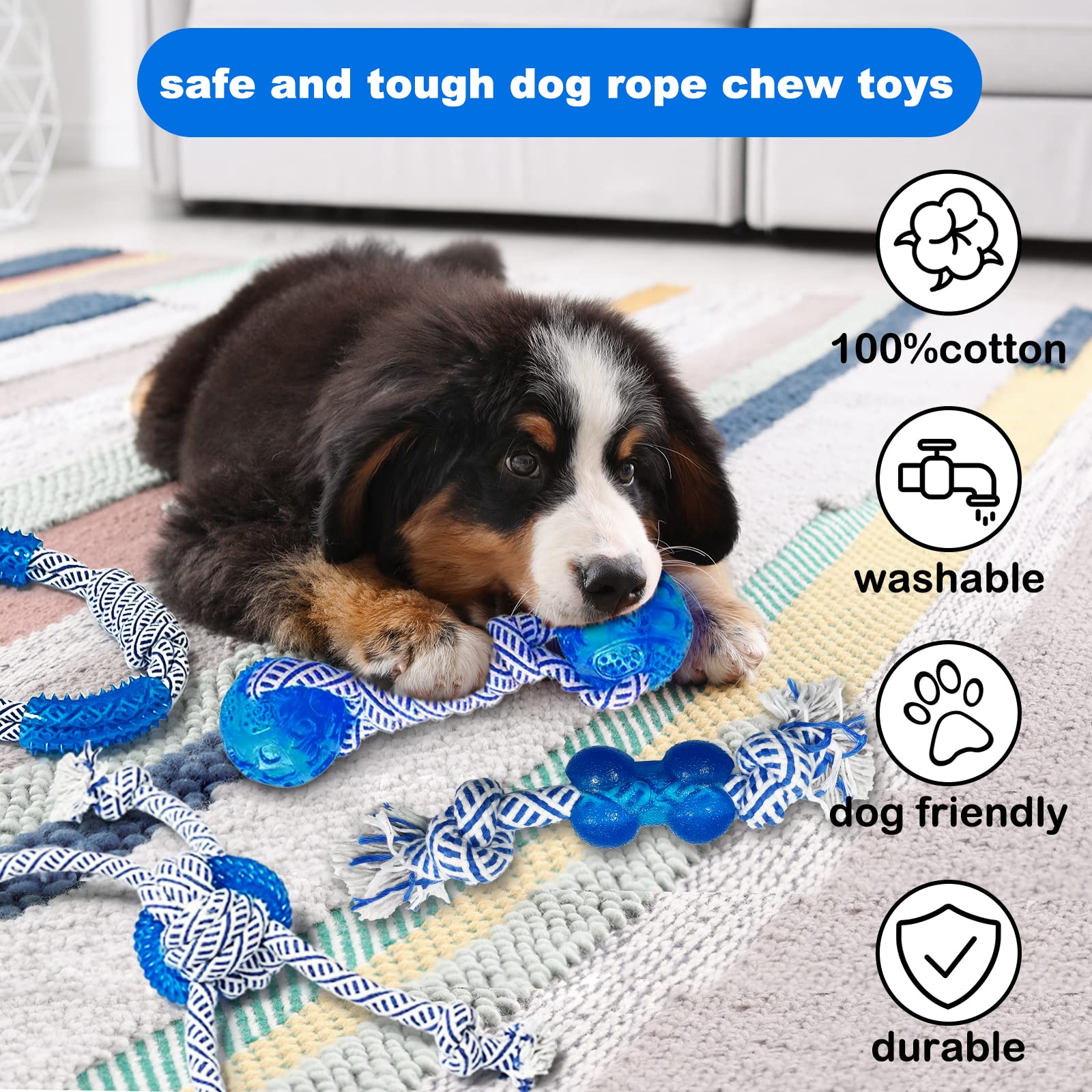 **LWBMG 5 Pack Indestructible Dog Rope Chew Toys – Durable Puppy Teething Toys for Small, Medium & Large Dogs – Tug of War & Boredom Relief – Convex Cotton Rope & Rubber Design – Perfect for Playtime, Training & Dental Health**