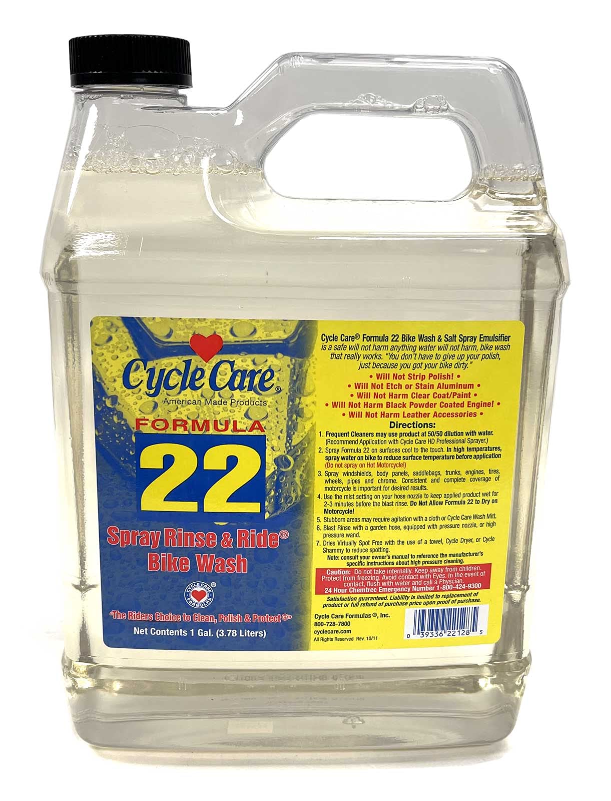 Cycle Care 1 Gallon Formula 22 Bike Wash Spray - Rinse & Ride Bike Cleaner for Mountain, Road & Electric Bicycles - Perfect for Quick Cleaning After Rides & Before Storage