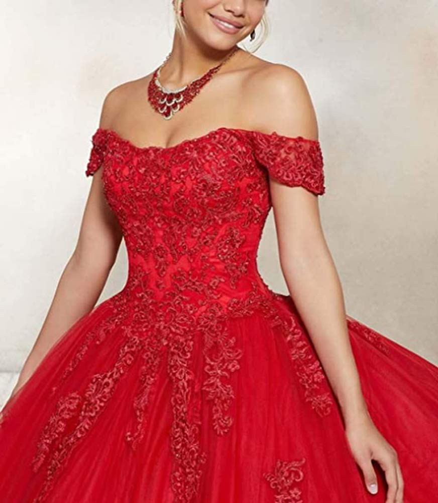 Elegant Women's Off Shoulder Lace Applique Quinceanera Dress - Romantic Tulle Ball Gown for Prom, Wedding, and Special Occasions