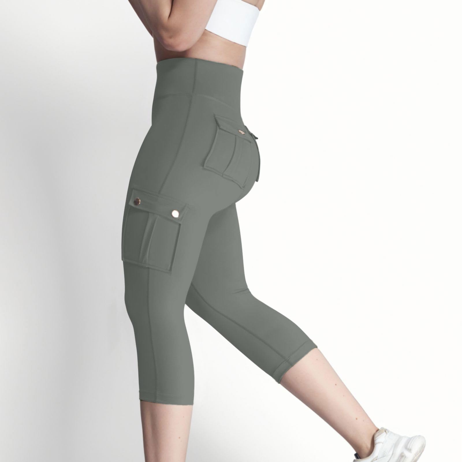 Icepcy Women's High Waisted Cargo Yoga Pants with Flap Pockets - Stretchy Workout Leggings for Running, Gym & Outdoor Activities