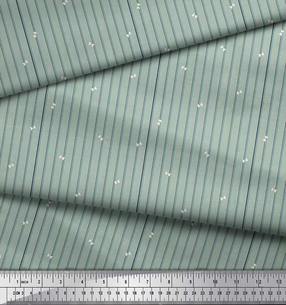 Soimoi Green Silk Fabric by The Yard - 42 Inch Wide Sand Timer & Stripe Shirting - Timeless Printed Silk Material for Dresses, Blouses & Home Decor
