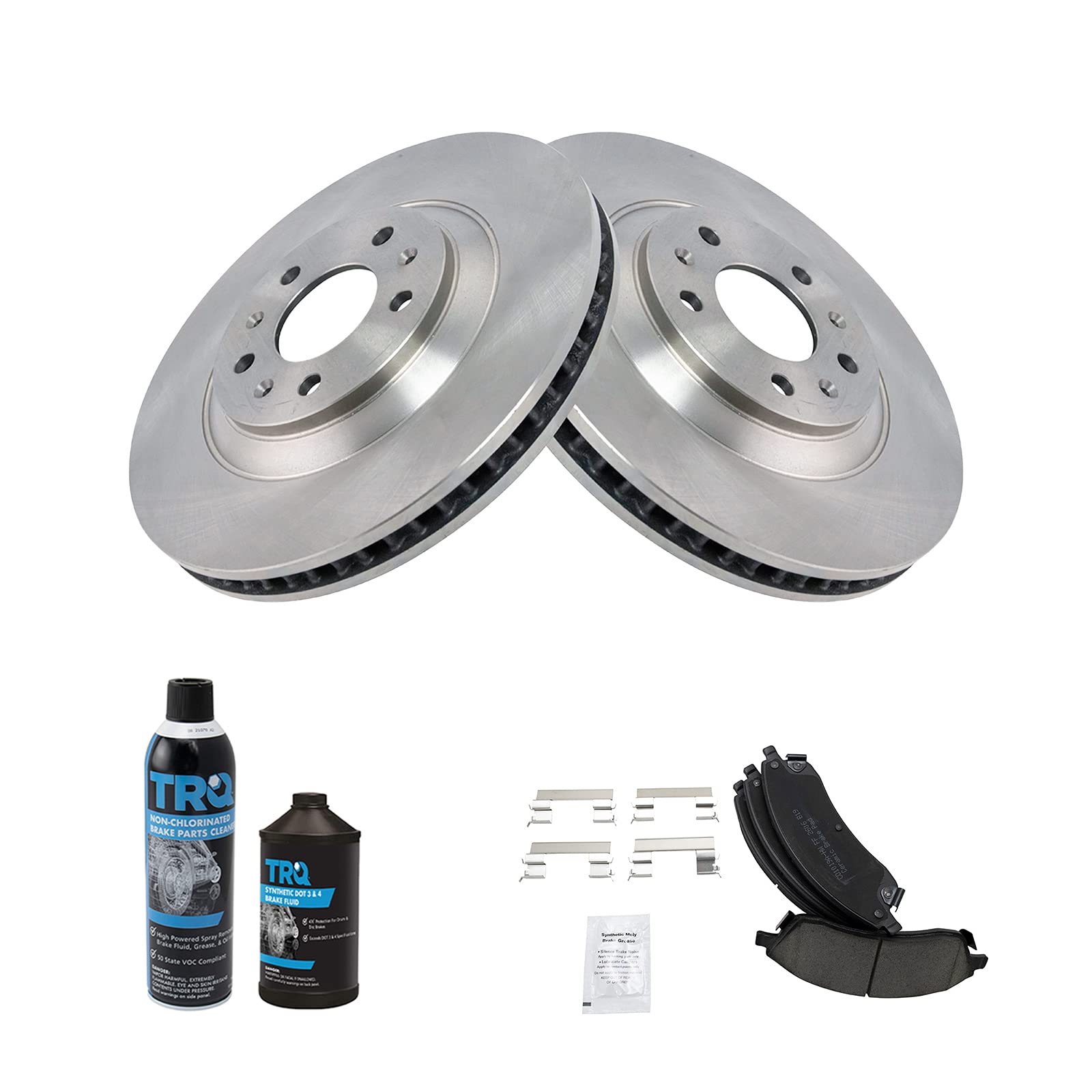 TRQ Front Brake Pad and Rotor Kit - Semi-Metallic Brake Pads & Rotors for 2004-2009 Cadillac SRX - Complete Brake Chemical Kit for Smooth Stopping - Perfect for City Driving, Highway Commuting & Off-Road Adventures