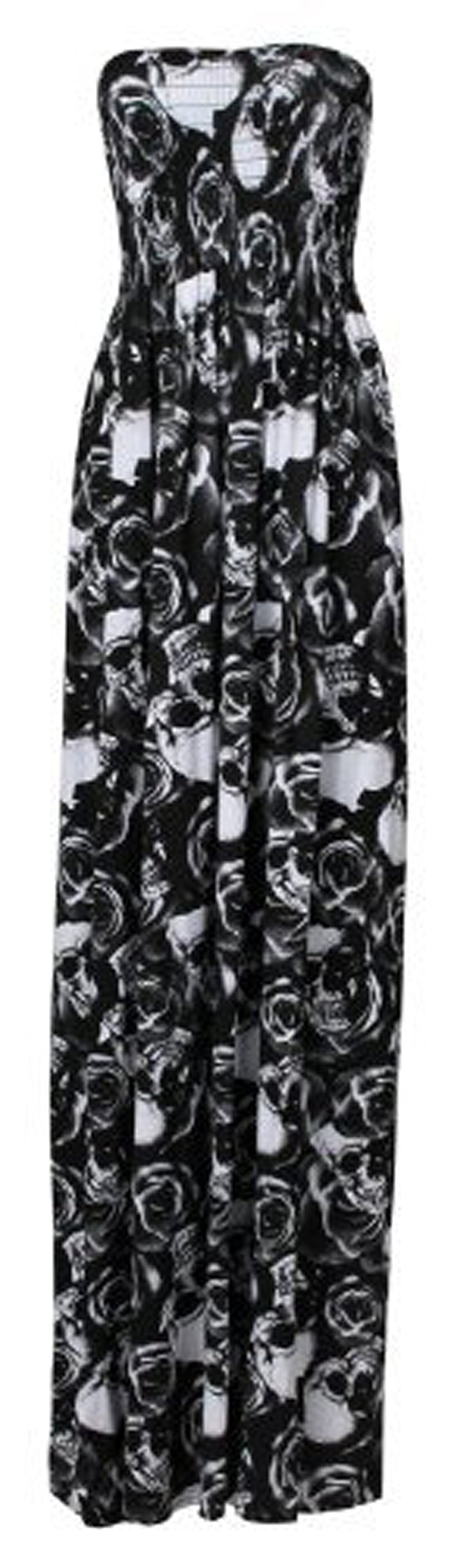 FashionMark Women's Rose Skull Print Sheer Maxi Dress - Gothic Boho Style for Concerts, Parties & Summer Outfits