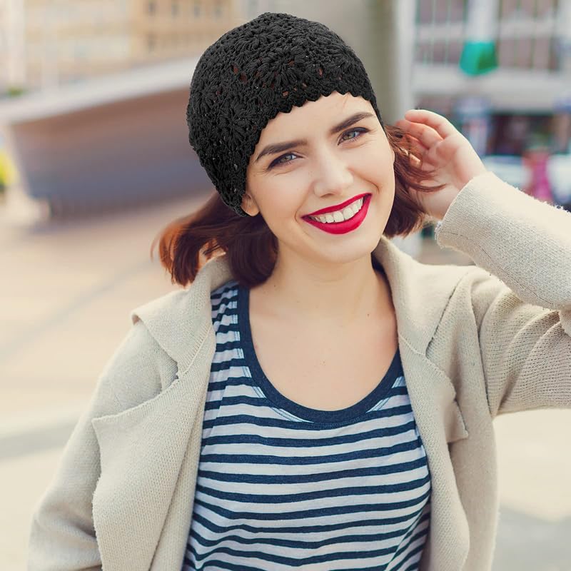 1 Piece Women's Crochet Slouchy Beanie - Handmade Cotton Knit Hat for Summer & Winter - Soft, Comfortable Floral Skull Cap - Perfect for Outdoor Activities, Travel & Casual Wear