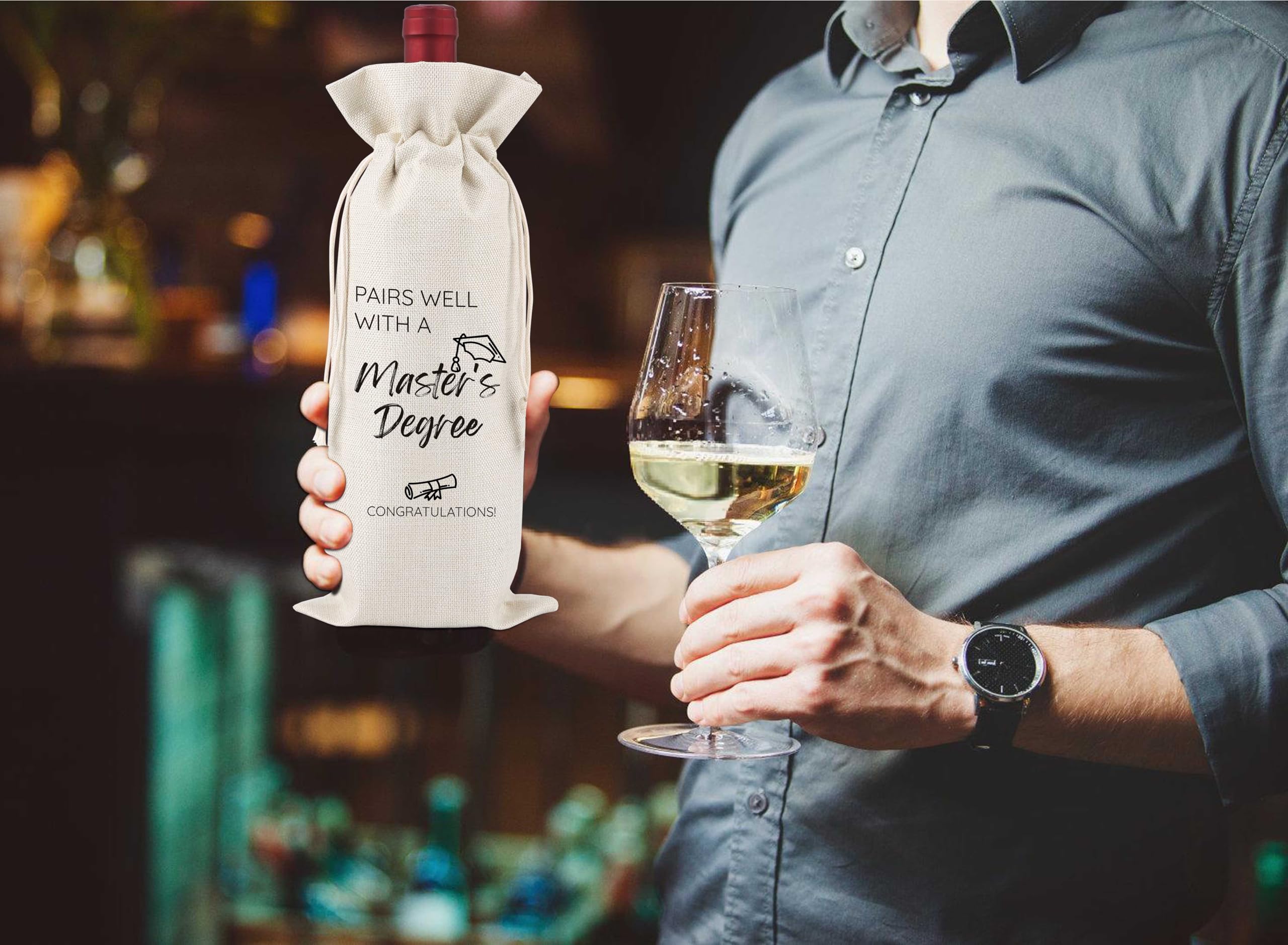 Elegant Reusable Drawstring Wine Bags - Perfect Graduation Gift for Master's Degree Students | Eco-Friendly Wine Carrier for Celebrations, Parties & Special Occasions