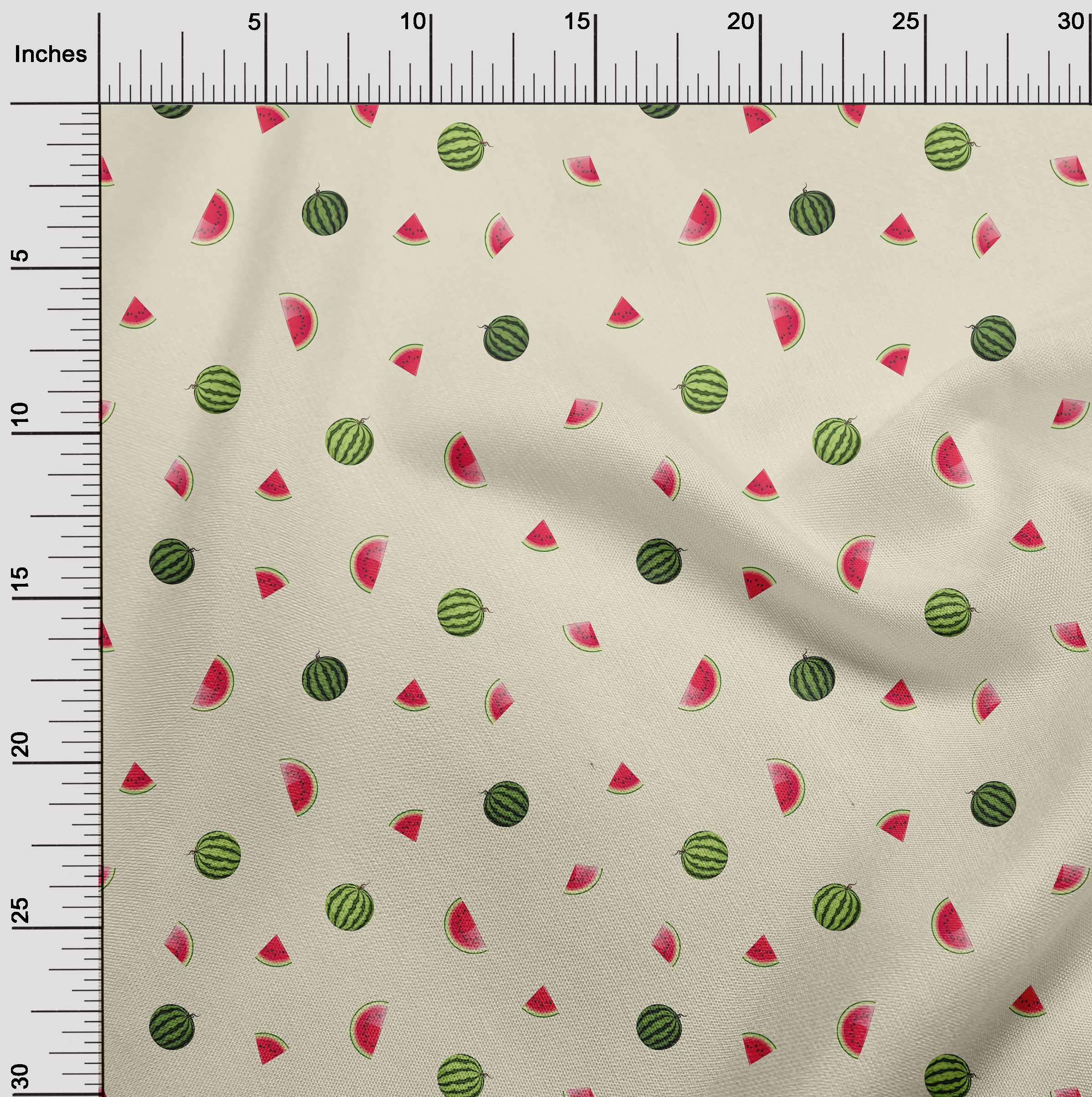 oneOone Georgette Viscose Fabric - Watermelon Fruit Print Sewing Material 42