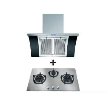 Ellane EH 2688 90cm Stainless Steel Chimney Range Hood with Arch Glass & OS 803SV 86cm 3-Burner Gas Cooktop - Modern Kitchen Ventilation System for Home Cooking and Smoke Extraction