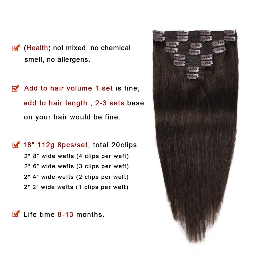 Premium Clip-in Hair Extensions Dark Brown 8-Piece Set - 20