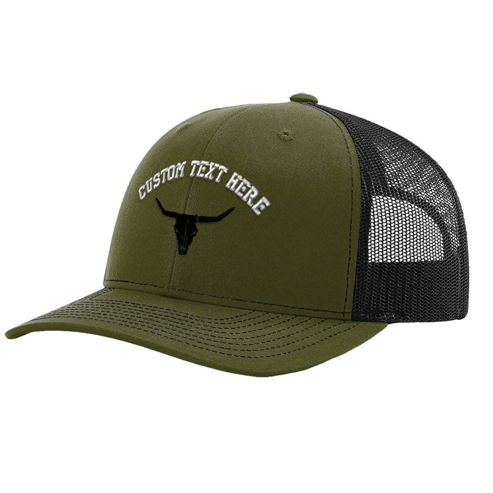 Custom Richardson Trucker Hat with Cow Skull Embroidery - Stylish Polyester Baseball Cap for Men & Women - Perfect for Outdoor Activities, Concerts, and Fashion Statements