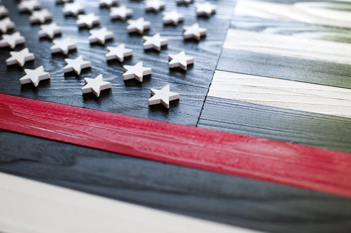 Thin Red Line Wood Flag - Handcrafted Firefighter Wood Flag for Fire Department - Patriotic Red Line American Flag for Wall Decor, Fire Station, Home & Office Display