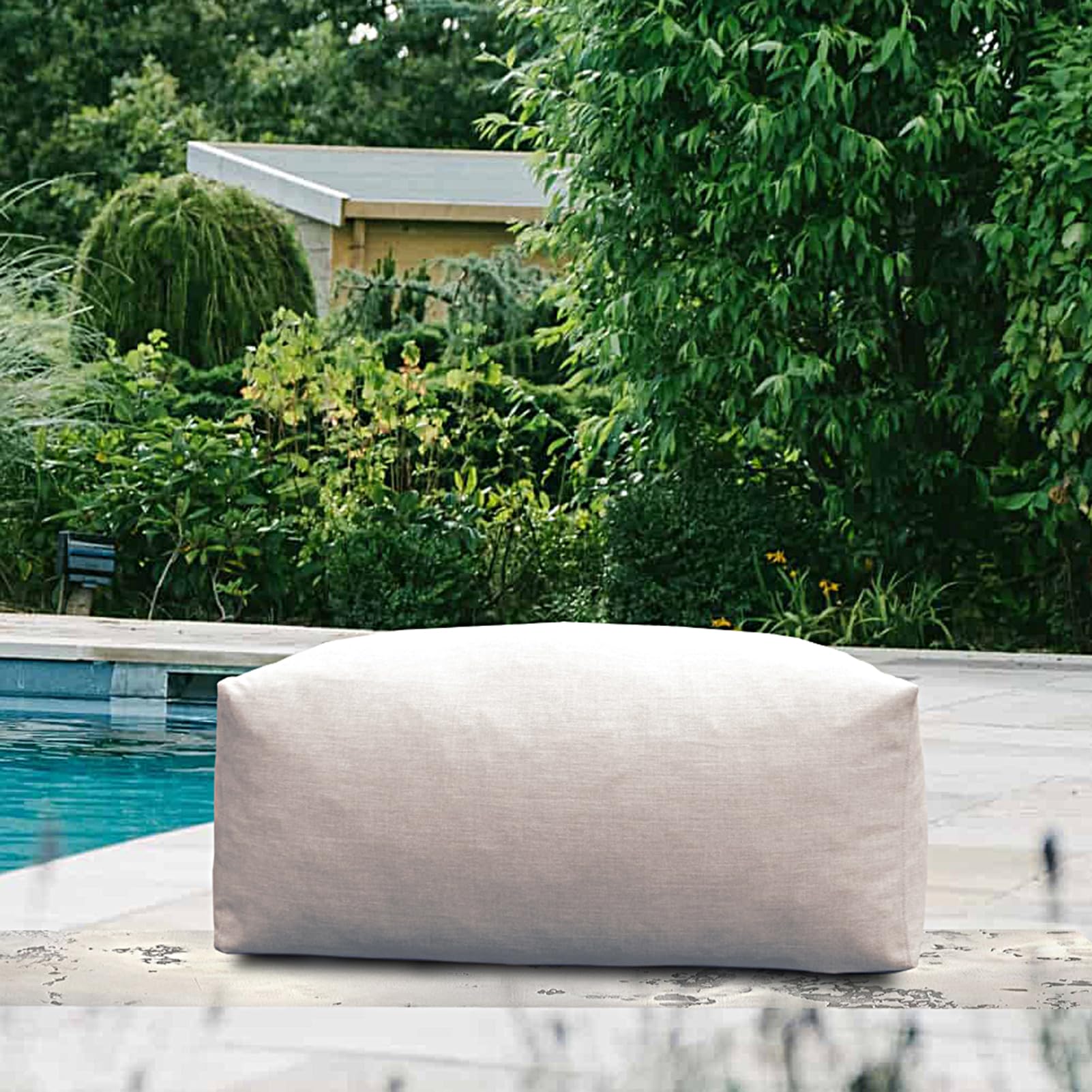 Modern ANNY-H Ottoman Chair Outdoor Furniture - Waterproof Patio Couch with Removable Cushions, Light Beige Contemporary Modular Sofa for Garden, Poolside & Backyard Relaxation