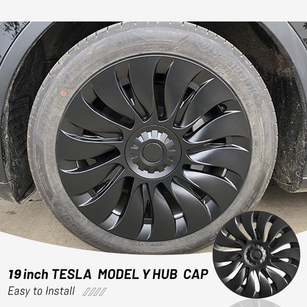 4PCS Tesla Model Y Wheel Caps - Überturbine Style 19-Inch Gemini Wheel Covers in Matte Black | Perfect for Model Y 2020-2023 | Enhance Style & Protect Wheels from Scratches