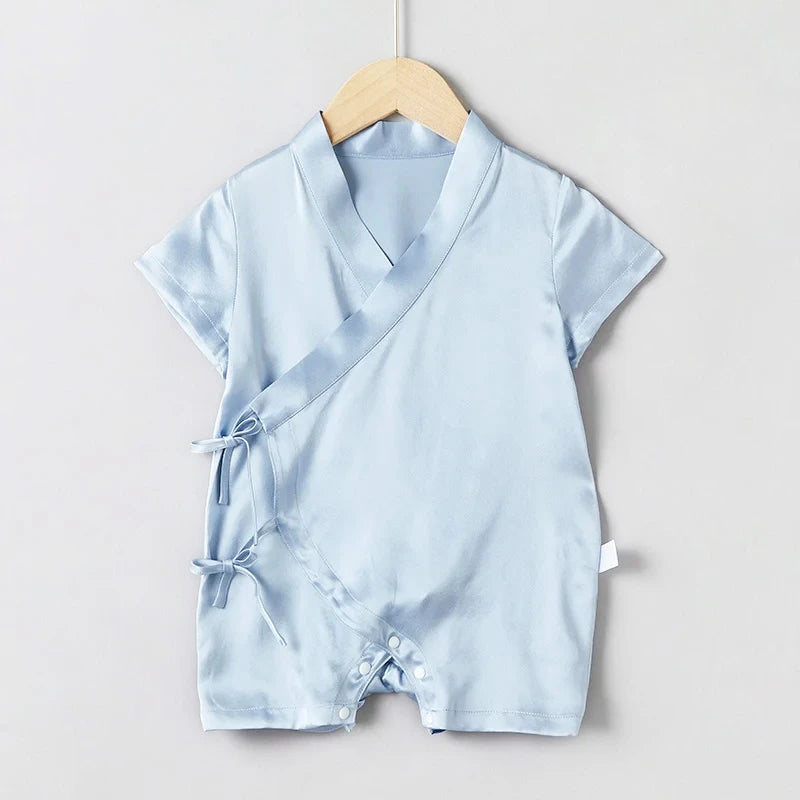 Soft Baby Silk Wrap Onesies Short Sleeve - Breathable & Comfortable Infant Romper for Newborns, 0-3 Months - Perfect for Playtime, Naptime & Photo Shoots