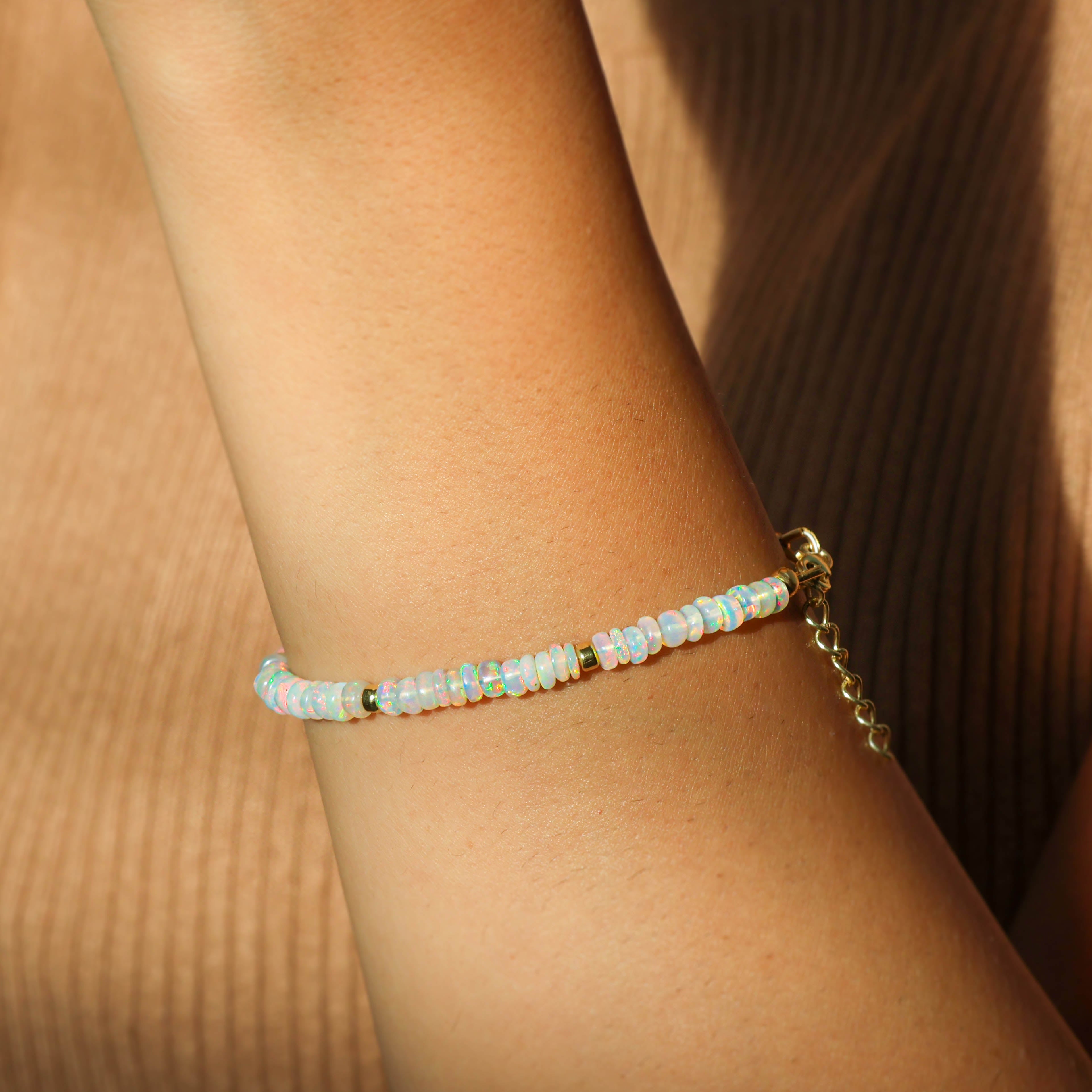 Natural Opal Beaded Bracelet - Elegant Handmade Jewelry for Women, Birthday Gift, Anniversary Present, Boho Chic Accessory for Parties & Special Occasions