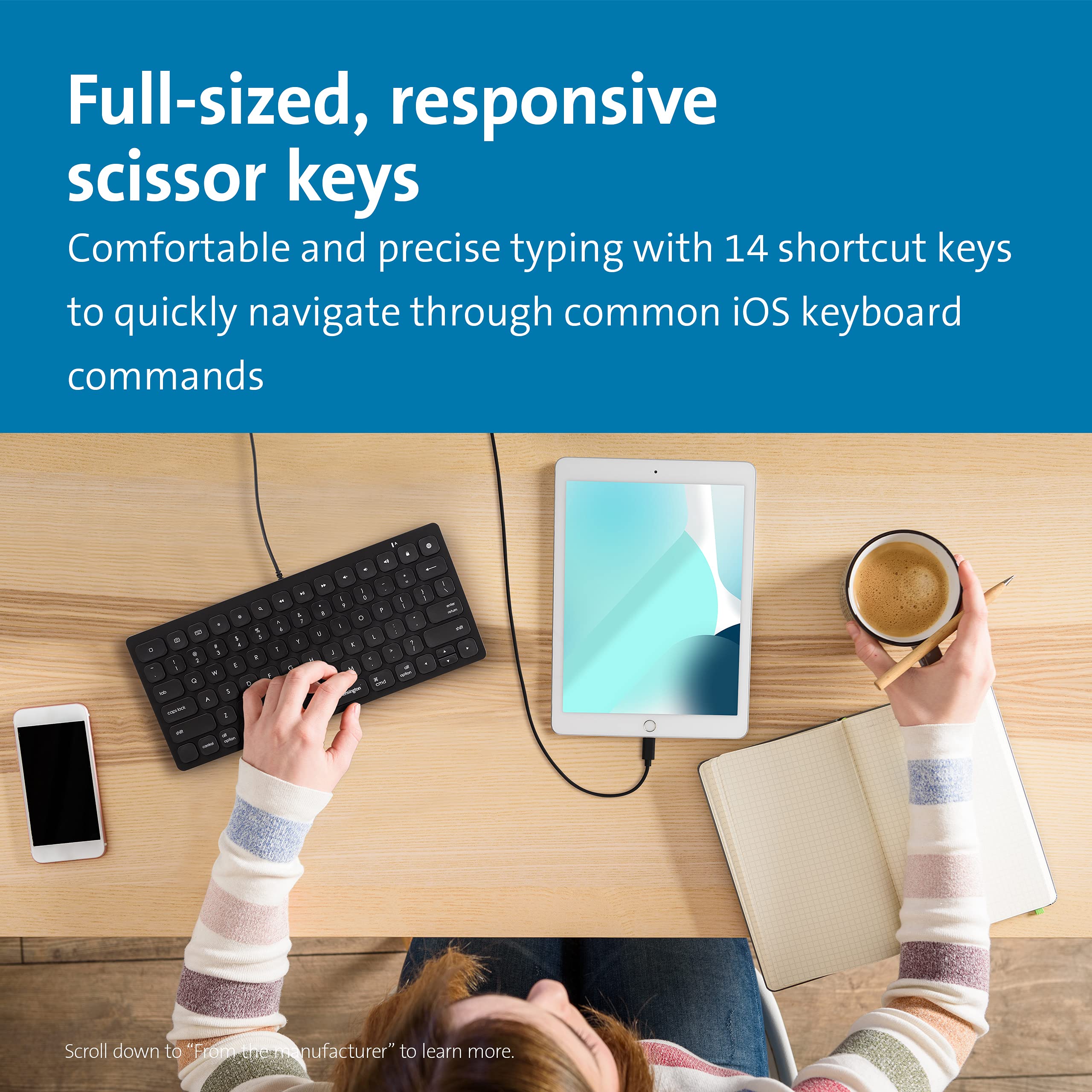 Kensington K75505US Compact Bluetooth Keyboard for iPad with Lightning Connector - Slim & Portable Black Keyboard for Typing, Work, and Travel