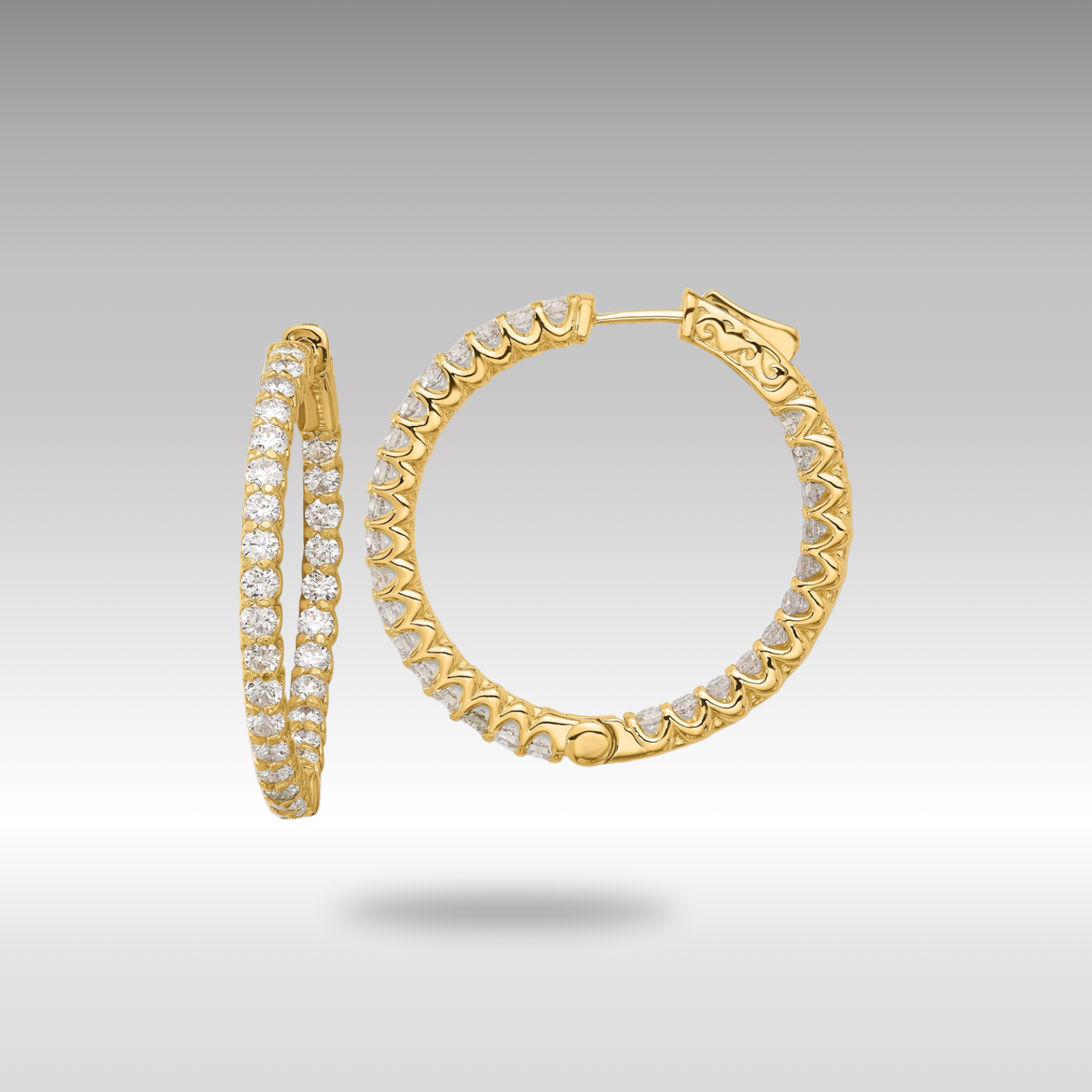 2.9ct Gold Diamond Hoop Earrings with Safety Clasp - 2.3mm In/Out Design (Model XE3270AA) | Perfect for Weddings, Parties & Special Occasions