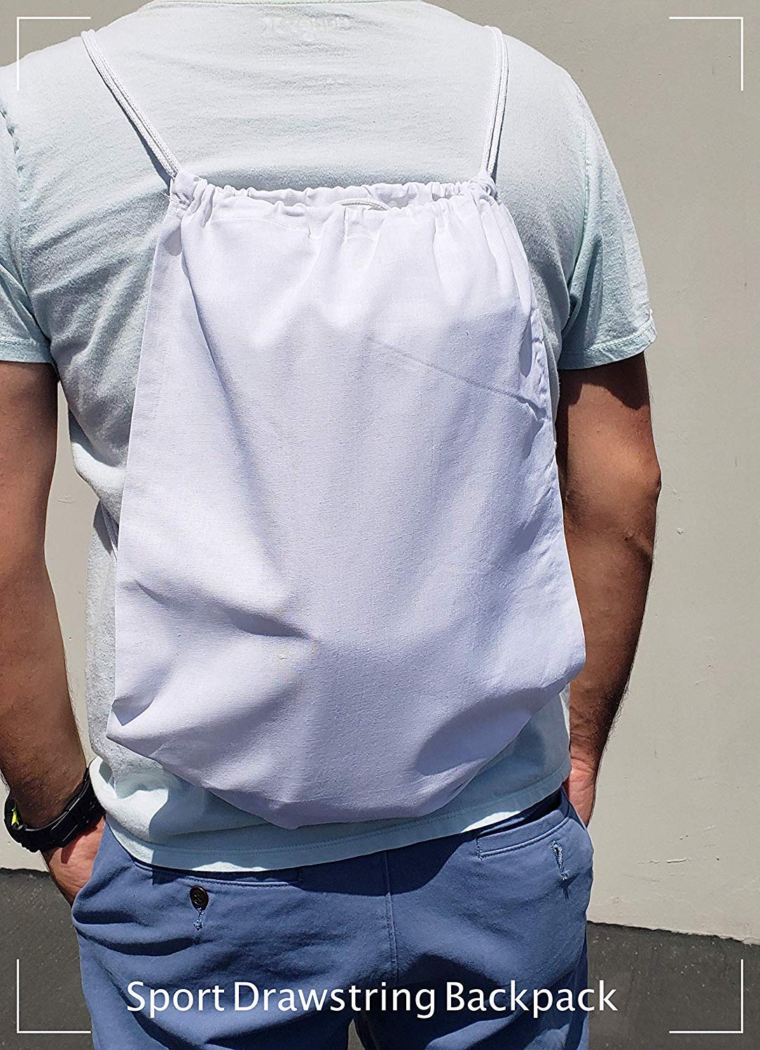 (100 Pack) 100% Cotton Medium Drawstring Backpacks - Lightweight Sports Bags for Gym, School & Travel - Bulk Wholesale (White)