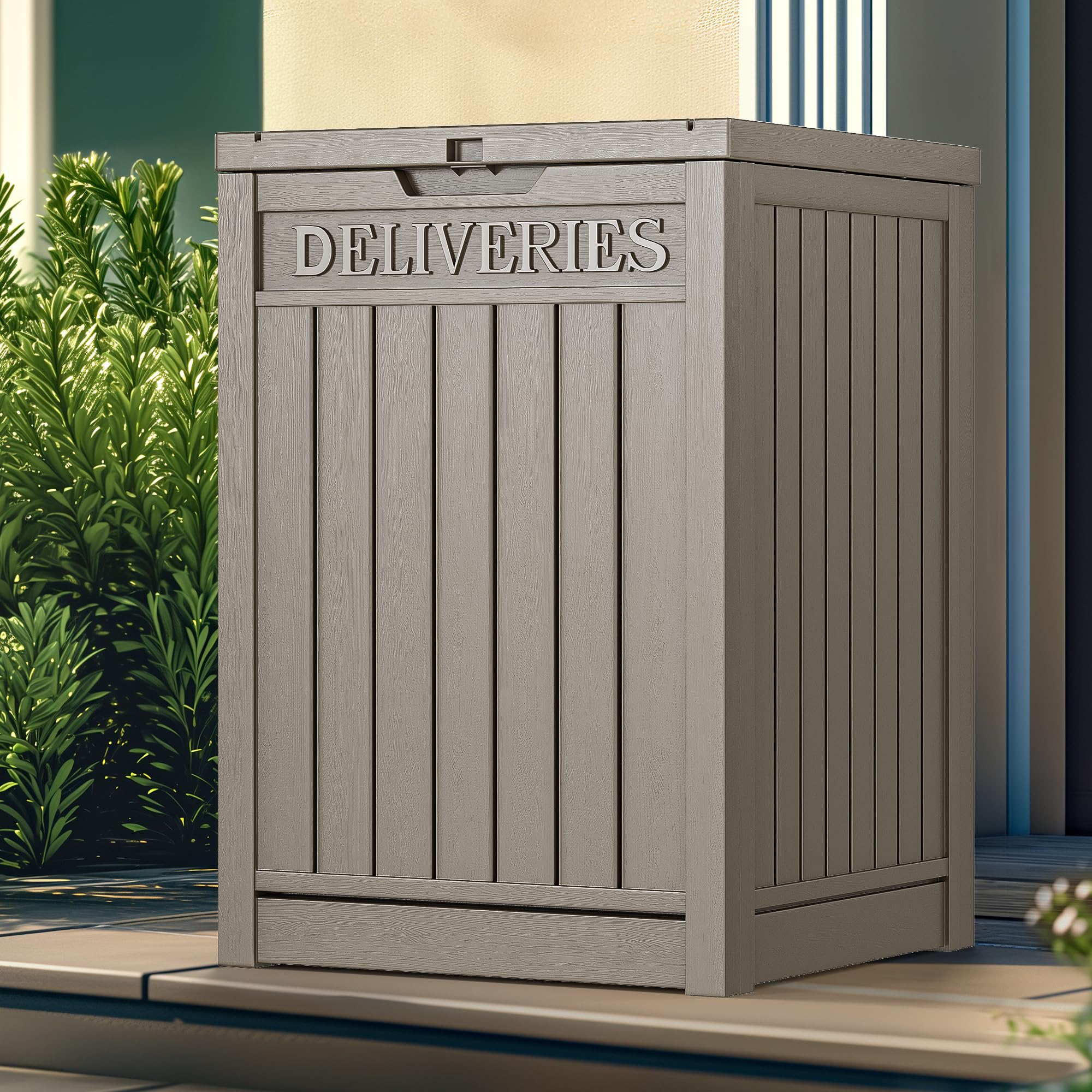 YITAHOME 51 Gallon Resin Outdoor Storage Box with Lockable Lid - Waterproof Deck Box for Package Delivery, Porch, Patio & Garden Organization (Brown) - Perfect for Mail, Cushion & Seasonal Item Storage