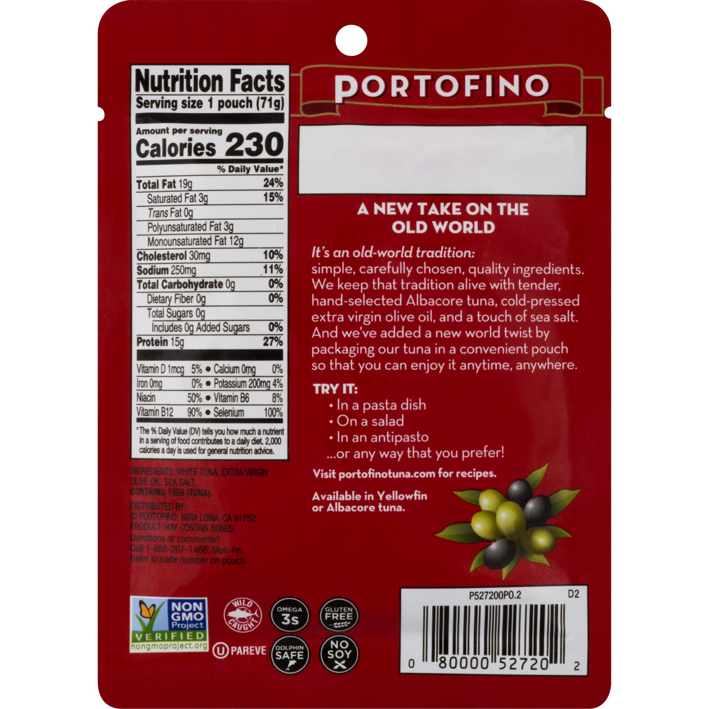 Premium Portofino Albacore Tuna in Extra Virgin Olive Oil - 2.5 oz Pouch | High-Quality Canned Fish for Salads, Sandwiches & Keto Meals | Healthy Protein Snack for On-the-Go Lifestyles