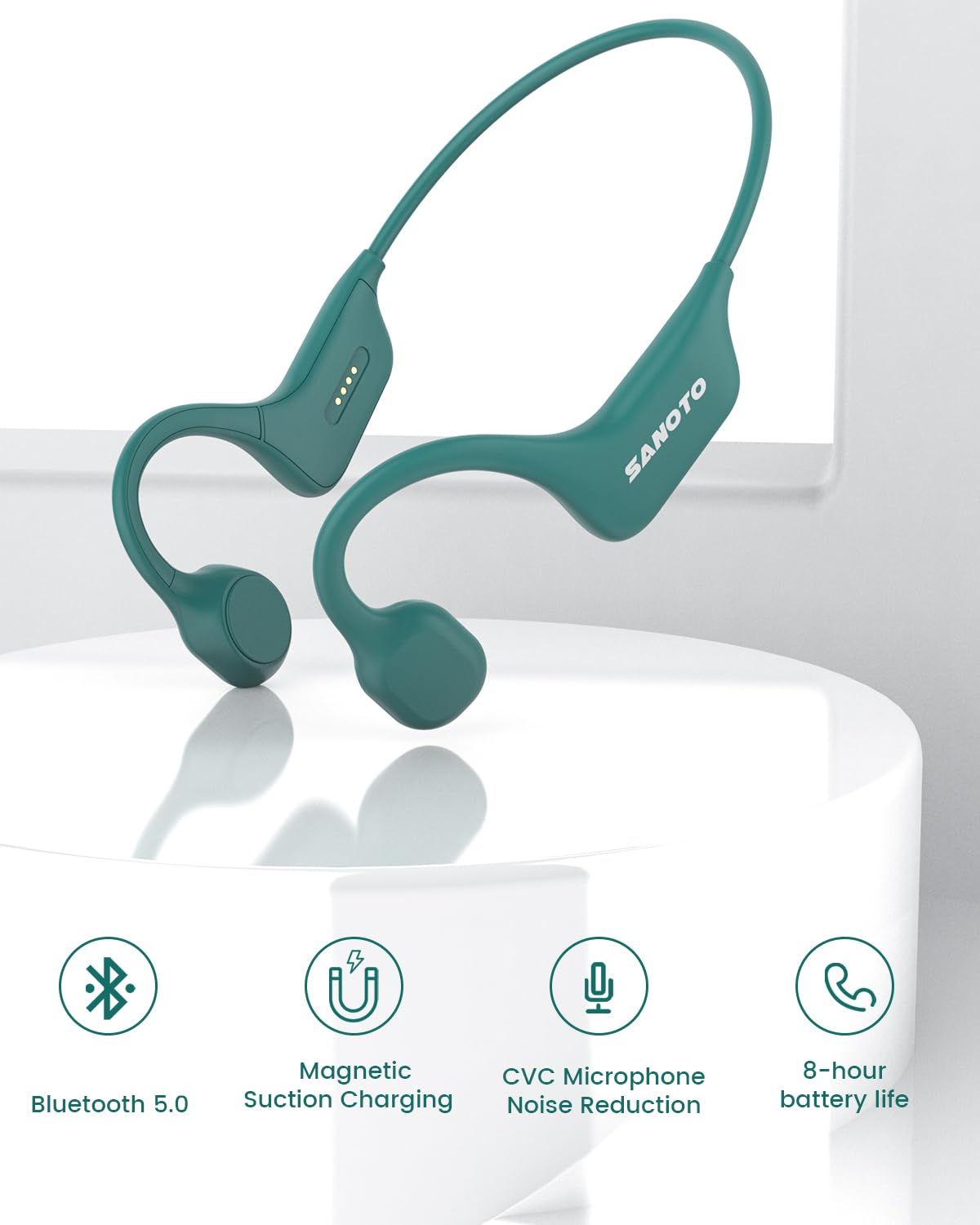 SANOTO Bone Conduction Bluetooth Headphones - Open Ear Wireless Headset IPX7 Waterproof & Sweatproof for Running, Cycling, Workouts - Perfect for Outdoor Sports & Gym Training