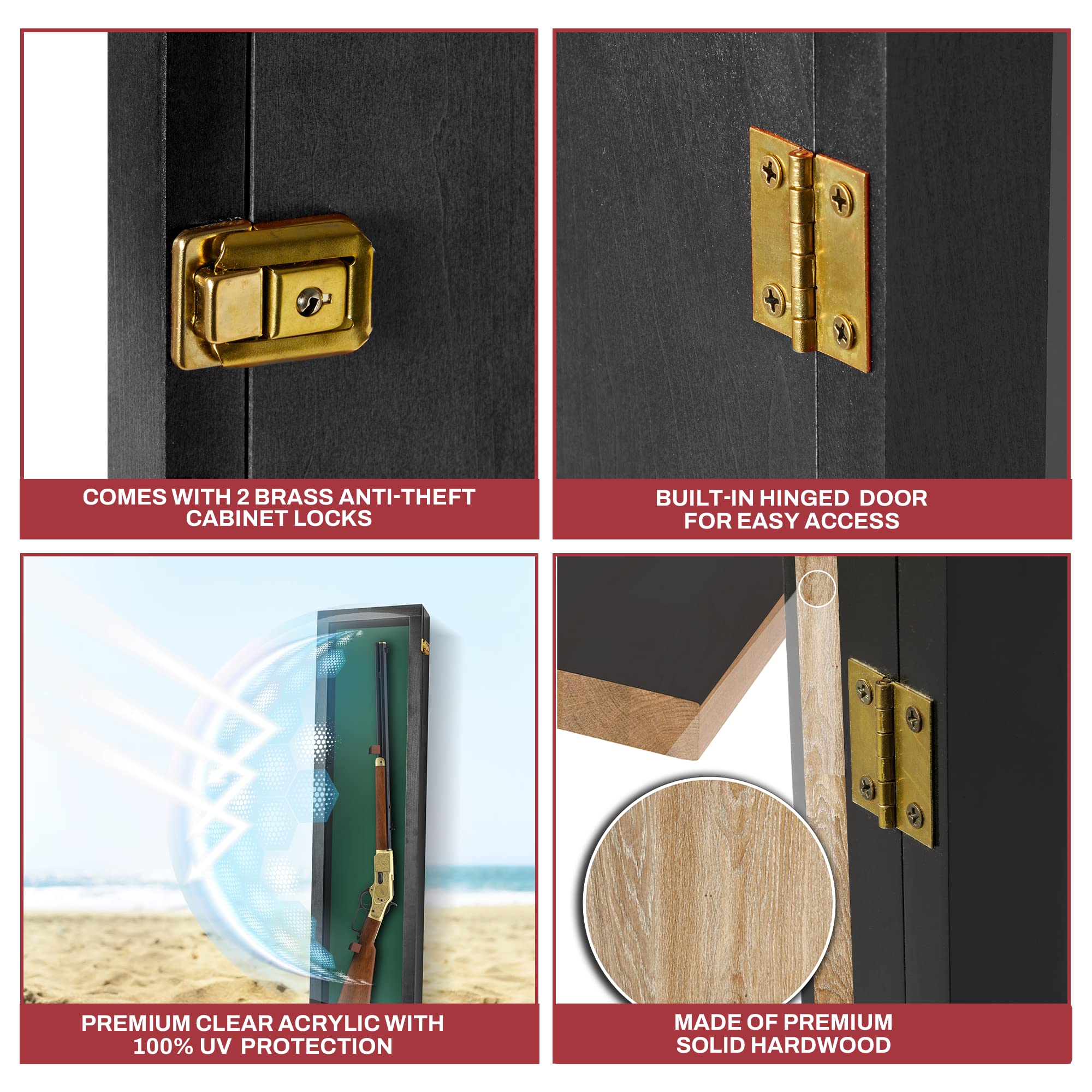 Lockable Gun Display Case for Rifles & Shotguns - Acrylic Door Wall Mount Cabinet for Firearms & Swords - Secure Storage for Home, Office, or Gun Range
