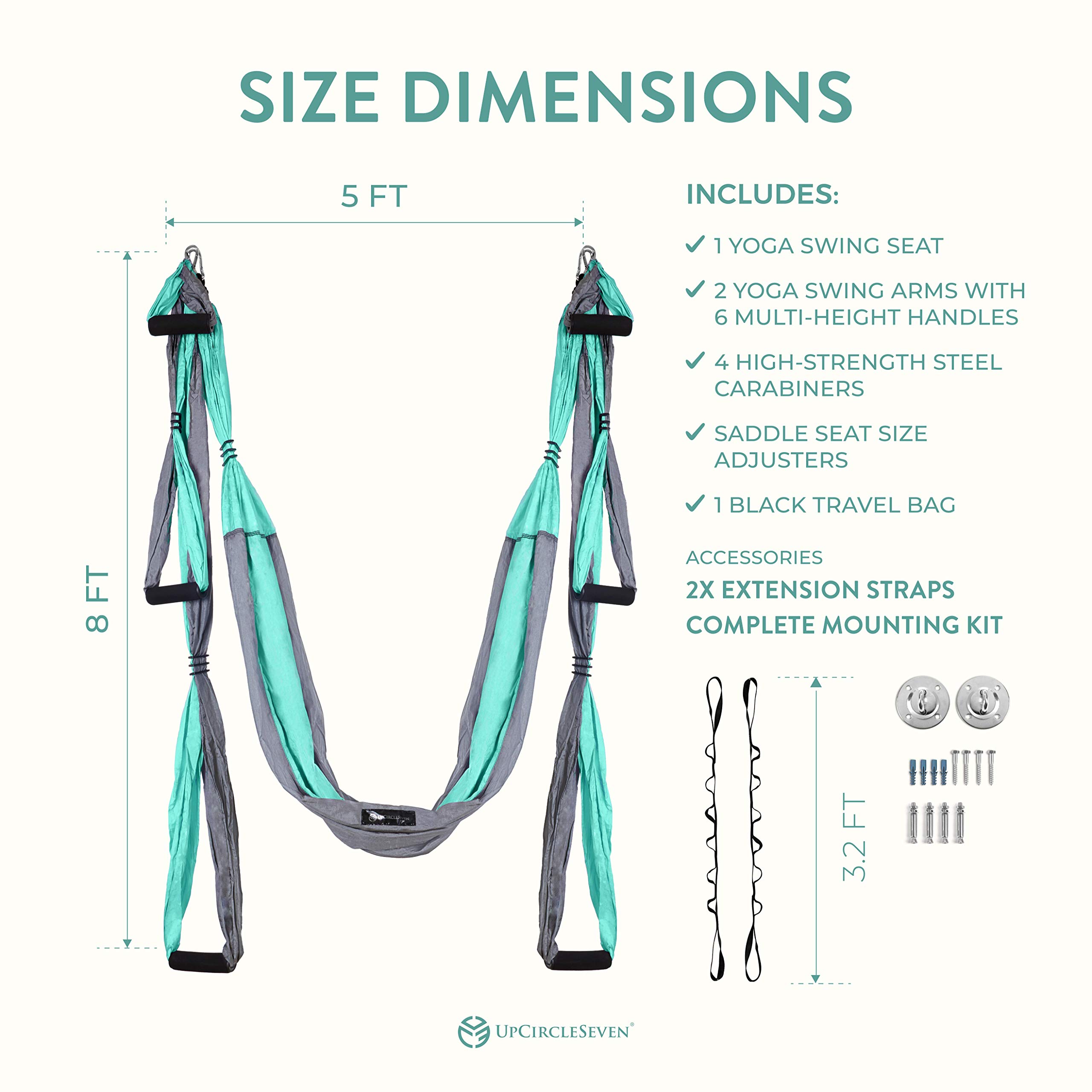 UpCircleSeven Aerial Yoga Swing Set with Ceiling Mount - Professional Silk Hammock for Yoga, Fitness & Aerial Arts - Perfect for Home Gym, Studio & Outdoor Workouts
